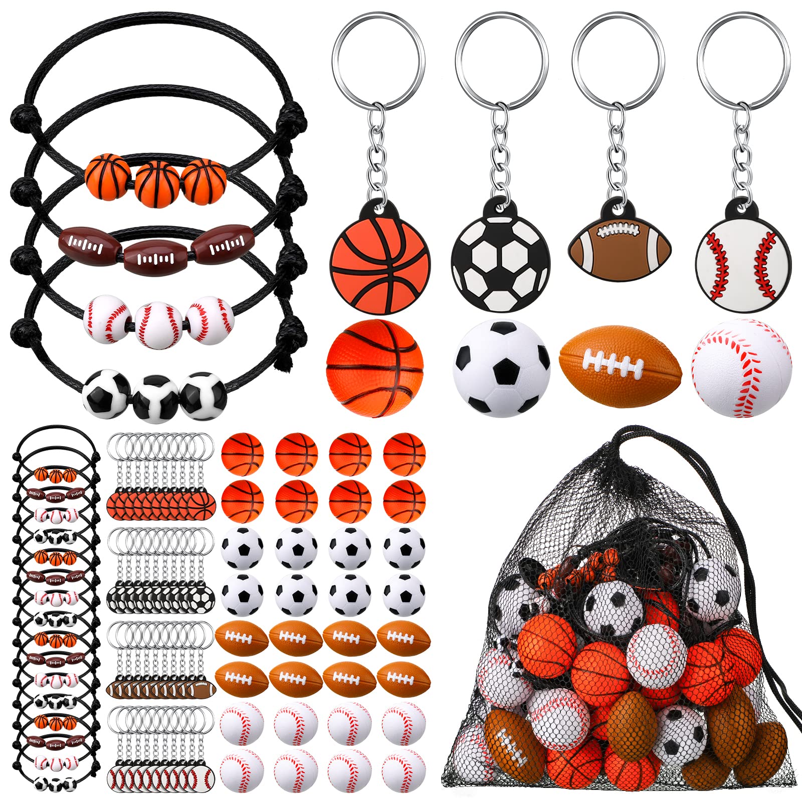 Nosiny 108 Pcs Sportball Party Favors Bulk 36 Pcs Sport Keychain Gifts 36 Pcs Sportball Stress Balls 36 Pcs Charm Bracelets for Team Birthday Party Supplies