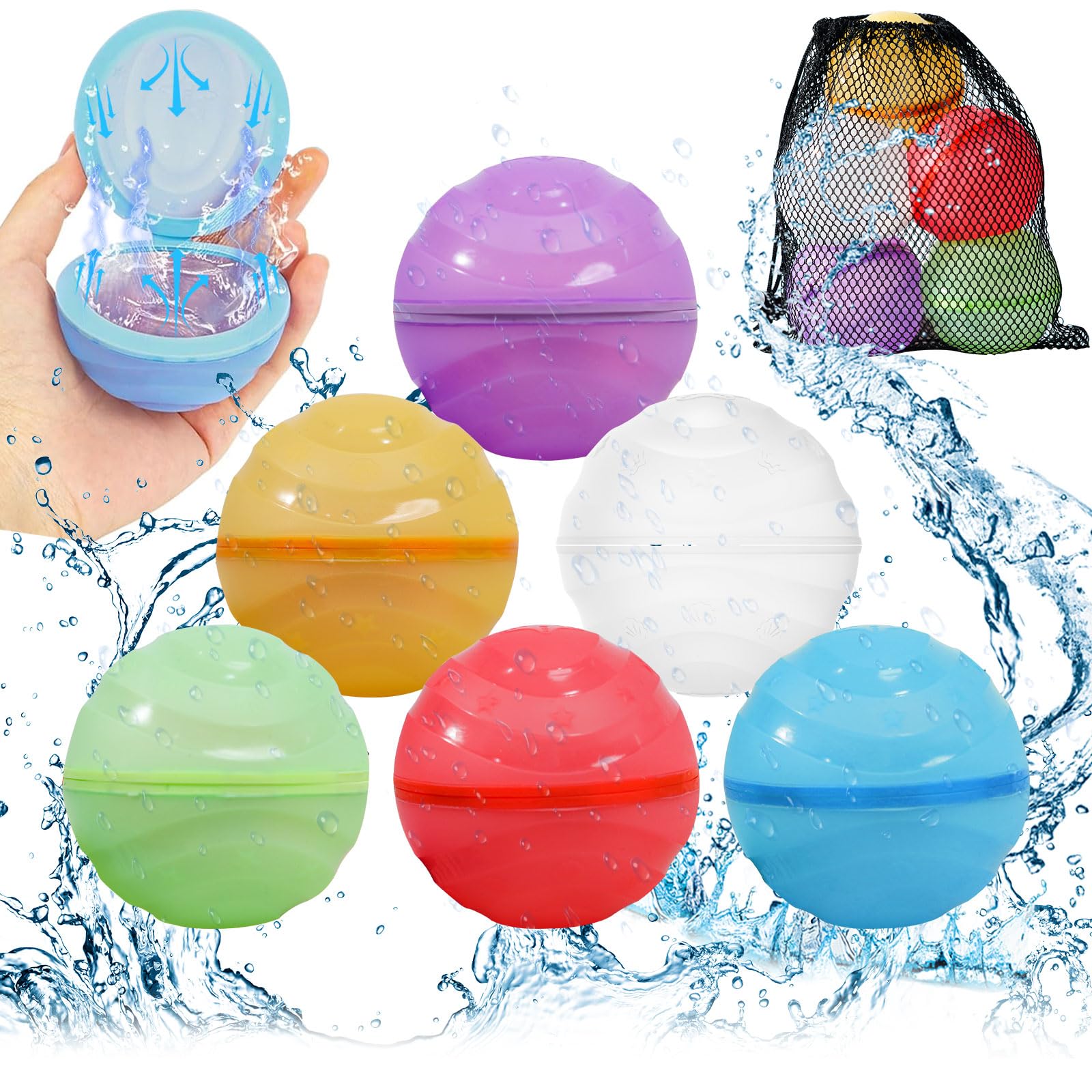 Globos de Agua Reutilizables Magnéticos, 6 Piezas Llenado Rapido Globos de Agua con iman para Niños Adultos, Juguetes de Verano Aptos Globo de Agua in Silicona para Piscina, Playa y Fiestas Acuáticas