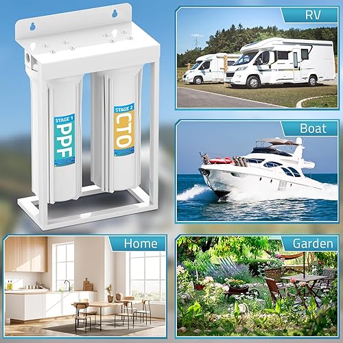 Miniatura 8 de PAULINN Sistema de filtros de agua dobles externos para caravana, filtro de agua sin plomo y sin BPA con accesorios de latón y soporte de montaje y