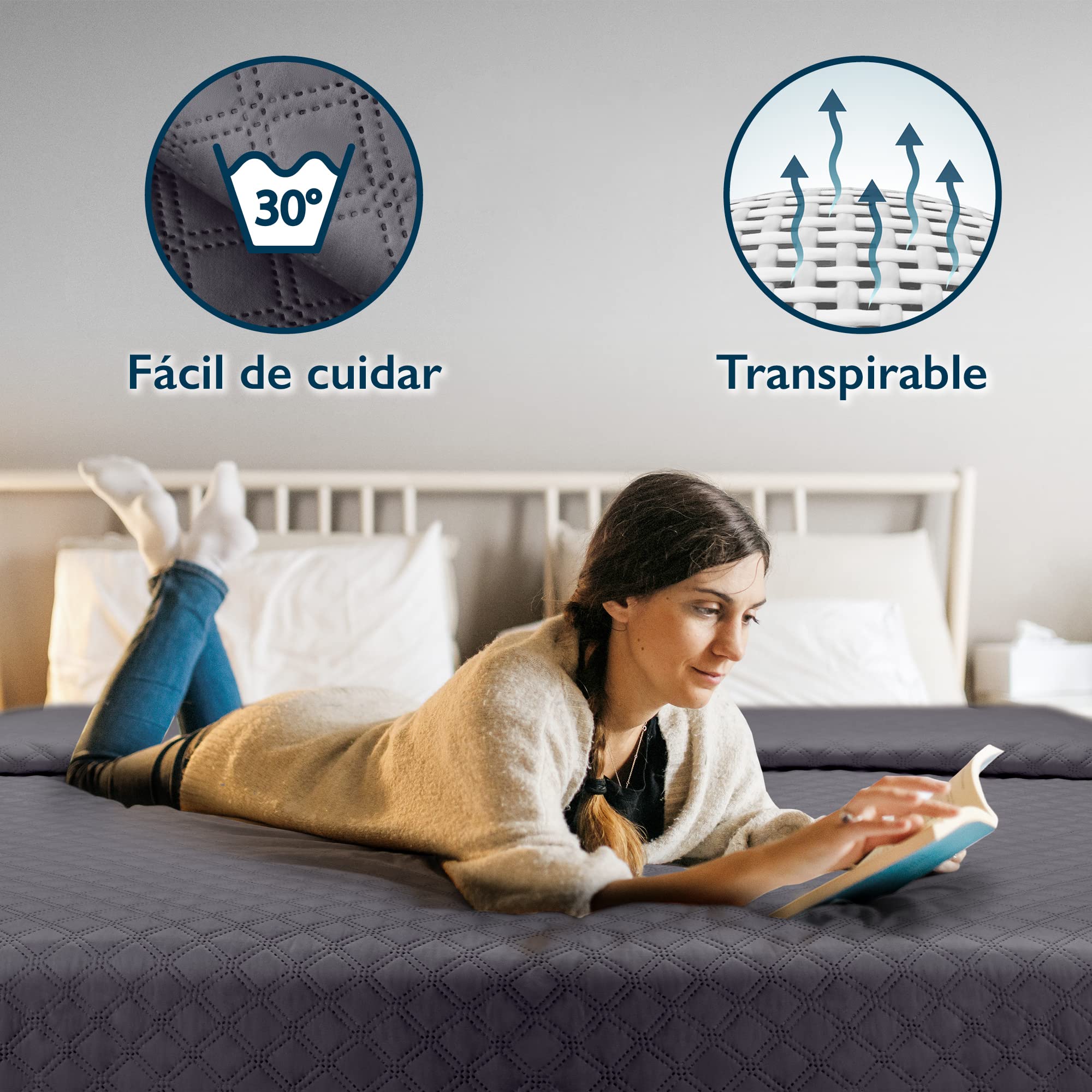Beautissu Cubrecama 240x260 cm Colcha Olivia - Plaid para Cama y sofá en Aspecto Acolchado - Manta Grande Transpirable Elegante Manta de Cama - cubrecamas con Estilo y Color Antracita