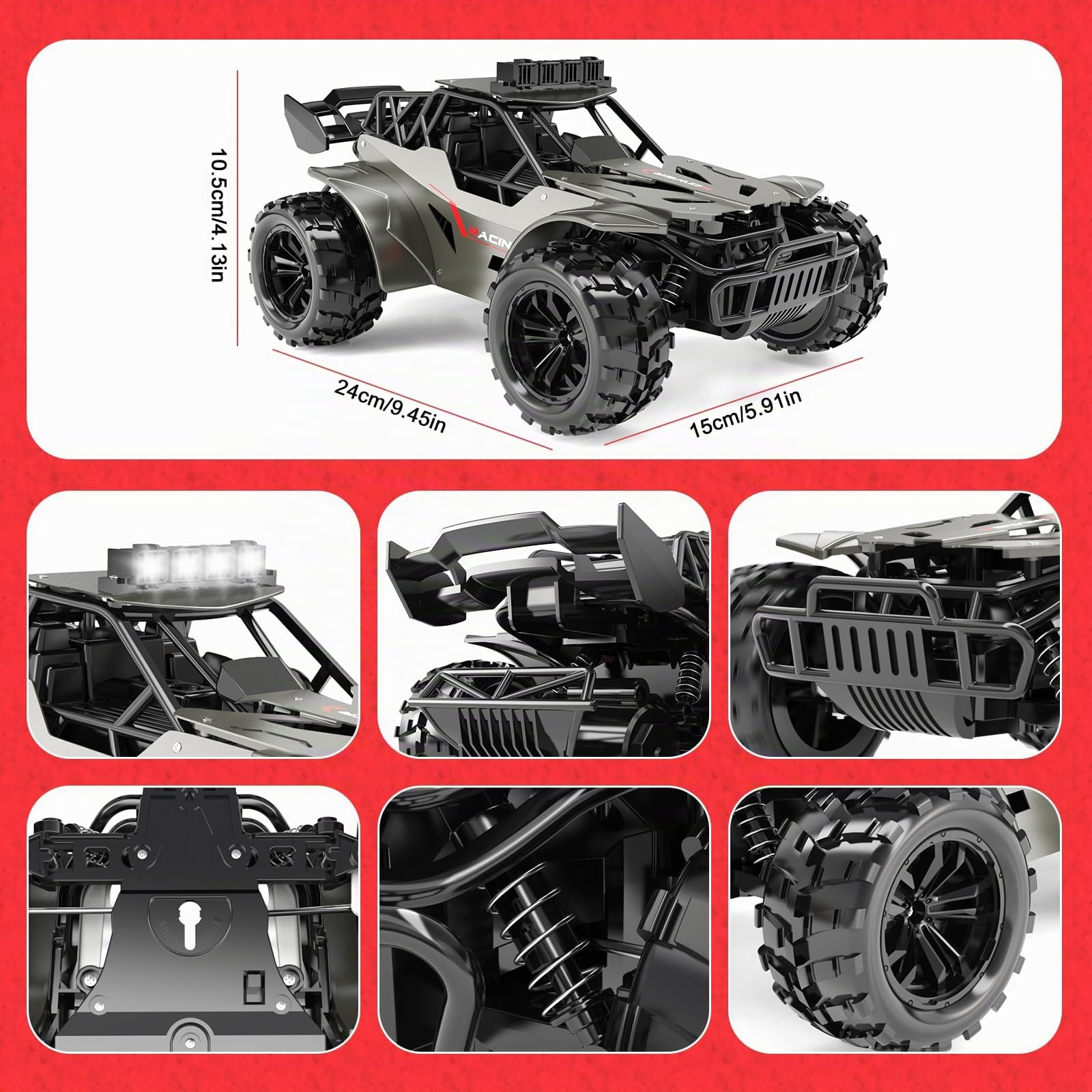 Macchina Telecomandata 2,4GHz Guscio Metallico Auto Telecomandata con Luci Due Batterie di 50 minuti Alta Velocità 20KM / H RC Auto Camion Telecomandato, Regalo Compleanno Natale