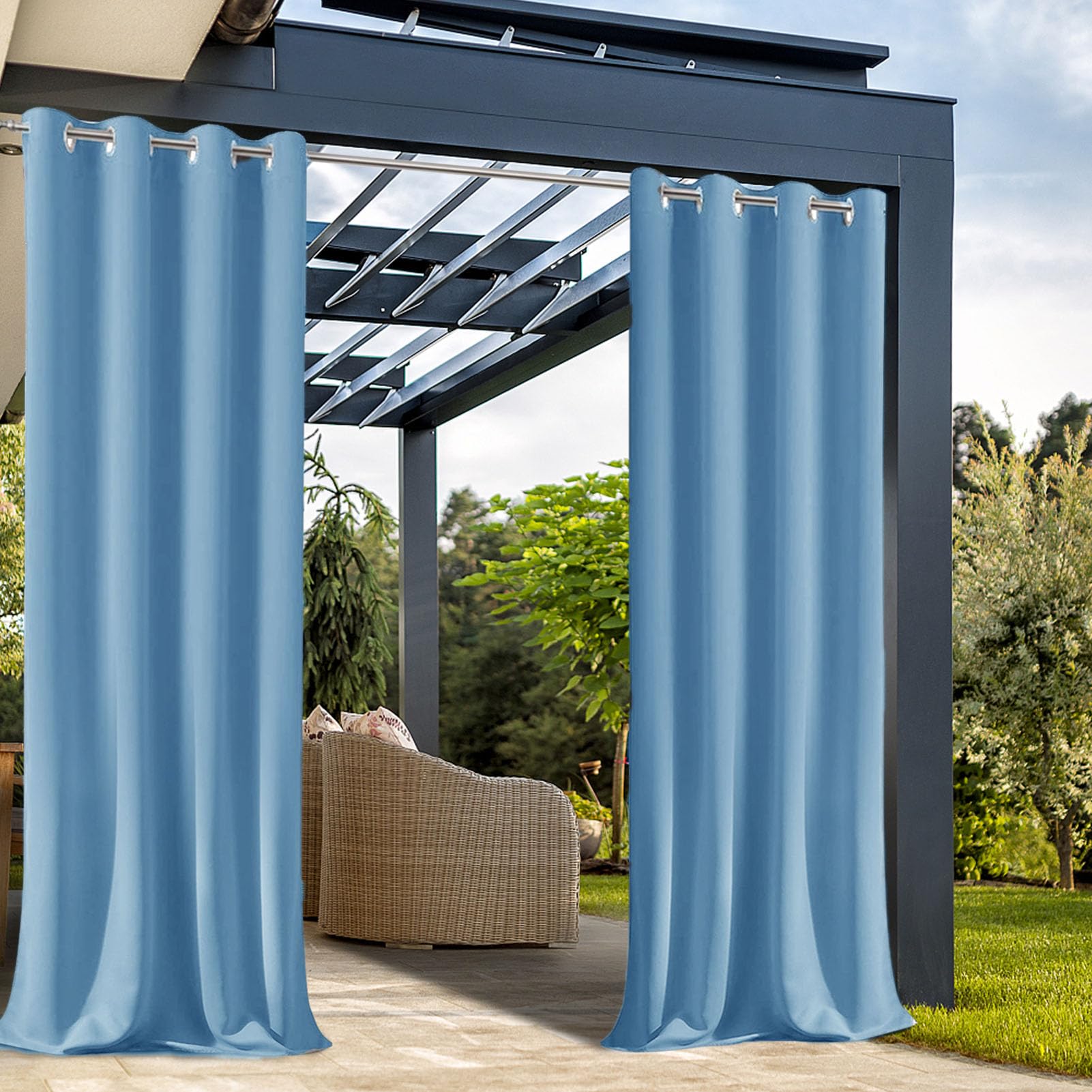 Rideaux d'extérieur imperméables bleu 132x213cm pour pergola