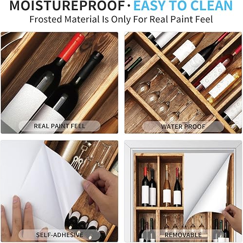 Miniatura 4 de URCOLOR Adhesivos para puerta, murales, adhesivos de vinilo extraíbles para decoración del hogar, 30.3 x 78.7 pulgadas, gabinete de vino