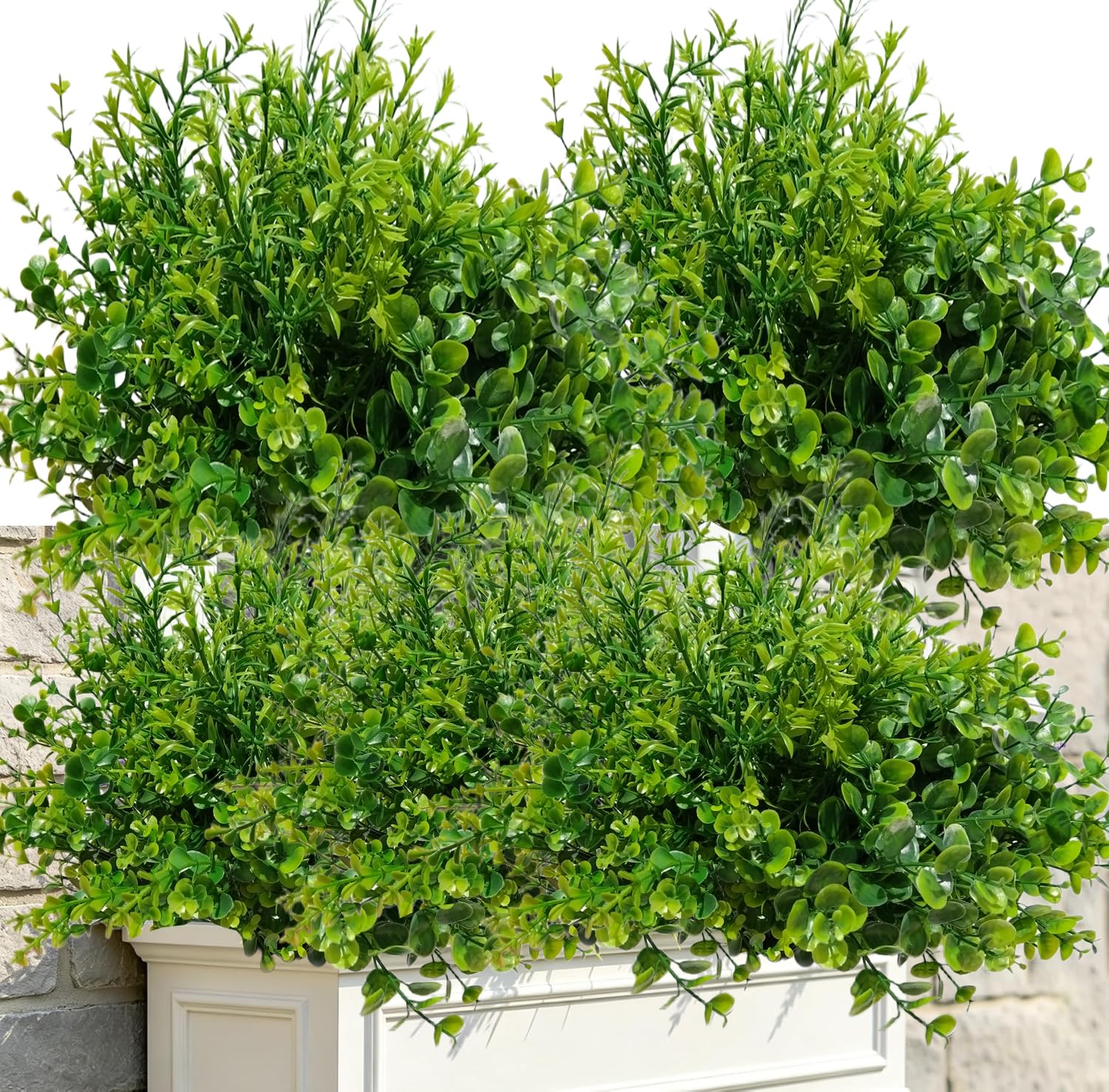 Regallop Artificial12pcs Greenery Plants Outdoor Decor, UV Resistant Fake Plants Boxwood Shrubs Grass, Faux Eucalyptus Flowers for Farmhouse Gardens Home Patio Indoor Outdoor Decor (Green B)