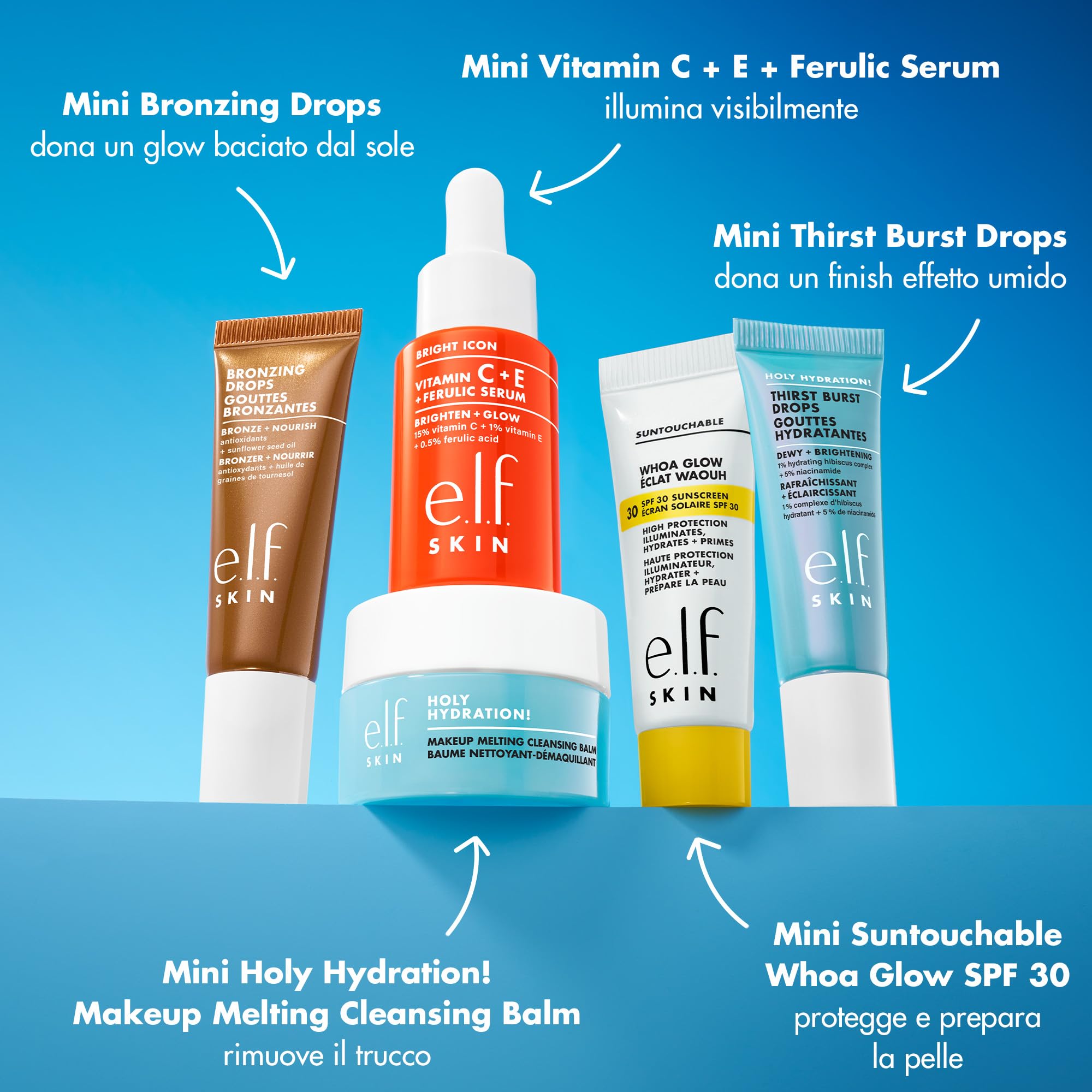 e.l.f. SKIN Best & Obsessed Skincare Kit, struccante da viaggio, protezione solare e sieri illuminanti per una pelle luminosa, vegano e cruelty-free