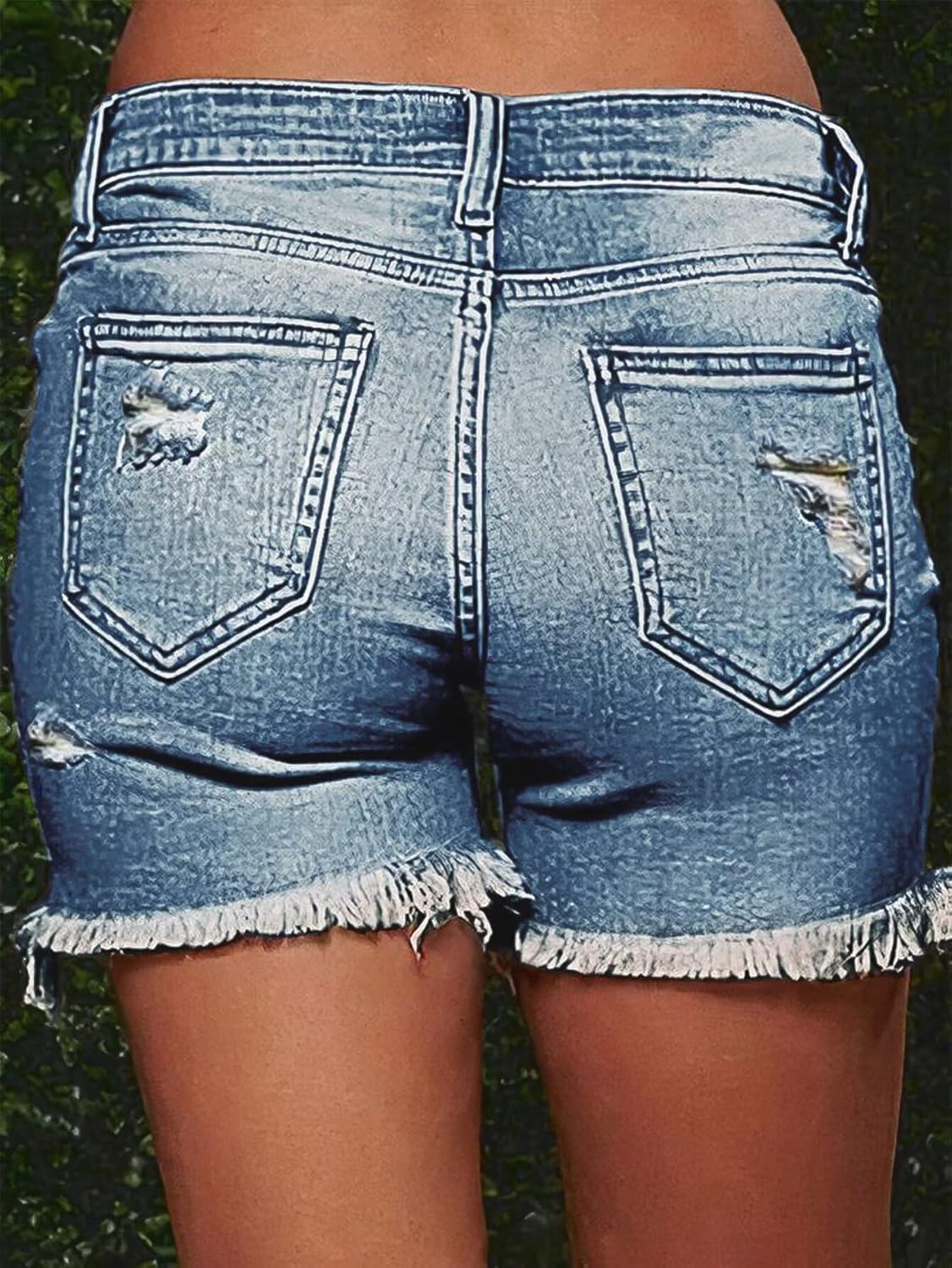 Flamingals Ripped Stretchy Jean Shorts for Women Raw Hem Low Waist Casual Trendy Denim Shorts - Image 3