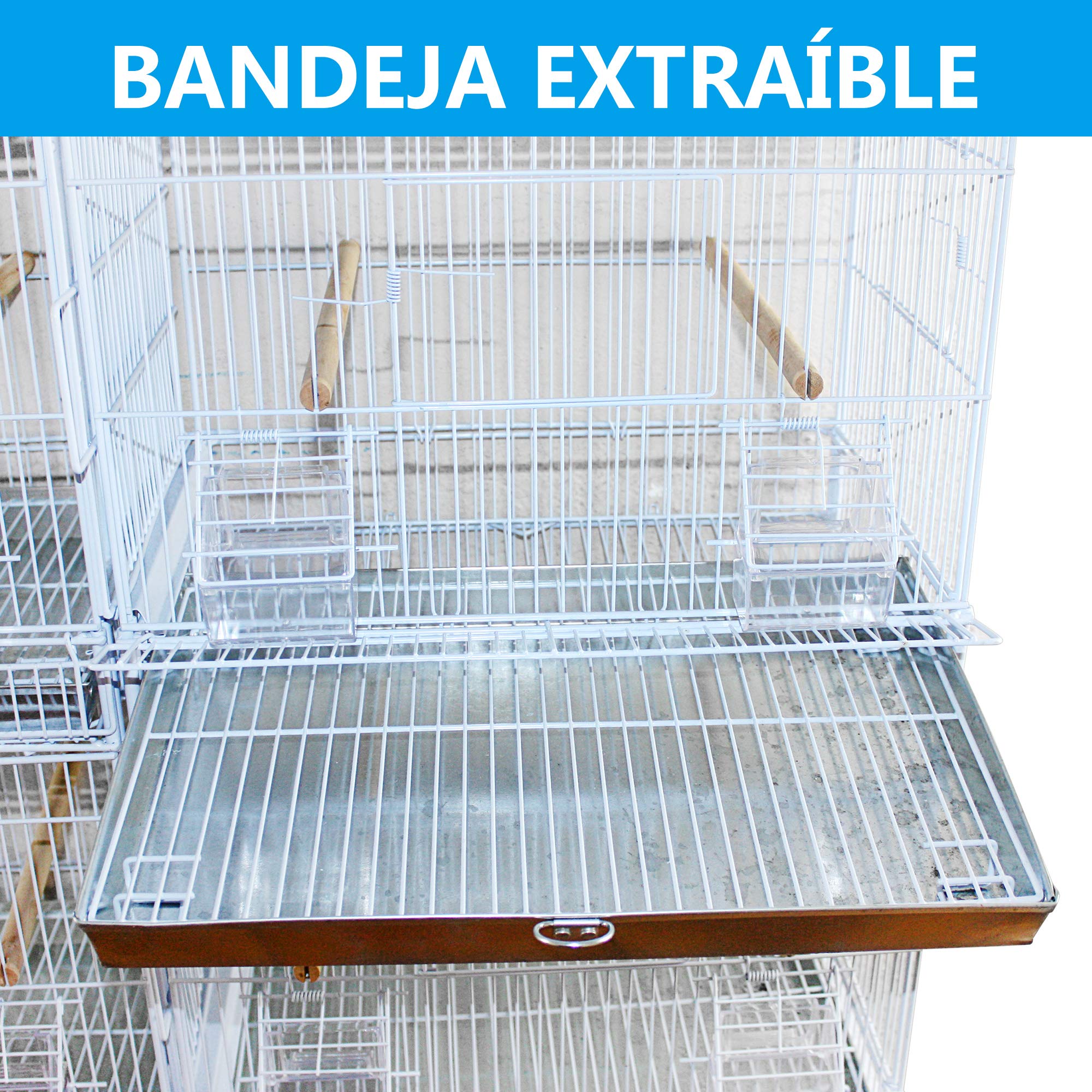 Jaula de Cría para Pájaros Jaula Grande de cría pequeñas Jaula de Aves Loro Canarios con Parque de Juegos Saltado Comedero con Ruedas Color Blanco (L-85 * 28 * 177CM)