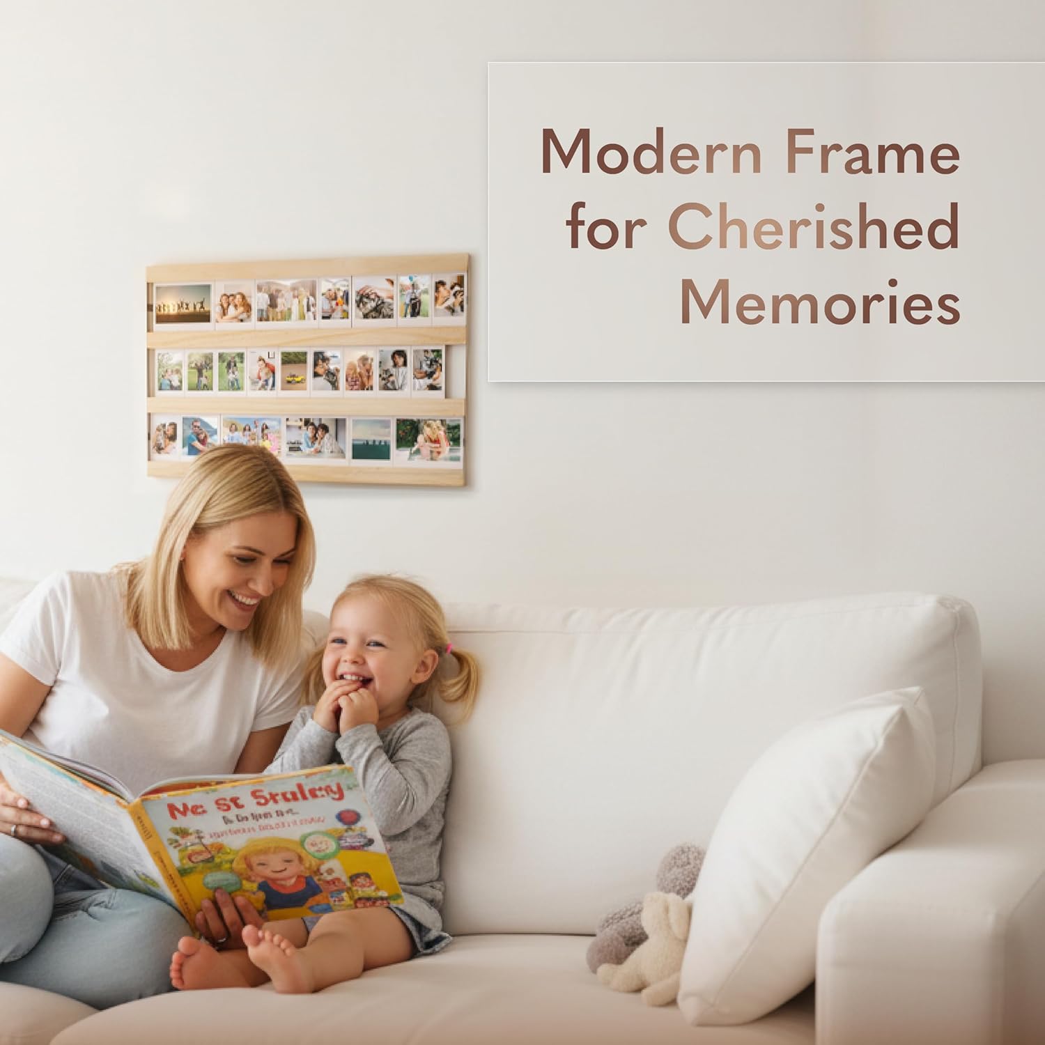 Wood Multi Photo Collage Frame For Wall Compatible with Fujifilm Instax Mini Film, Instax Wide & Square - Up to 27 Photos - 3-Tier Rail Mini Picture Frame - Not Compatible with Polaroid Film
