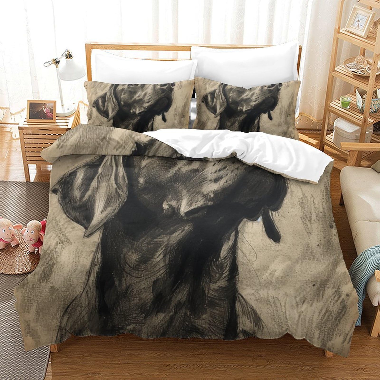 Housse de couette 3D chien Rowena en microfibre super douce respirante