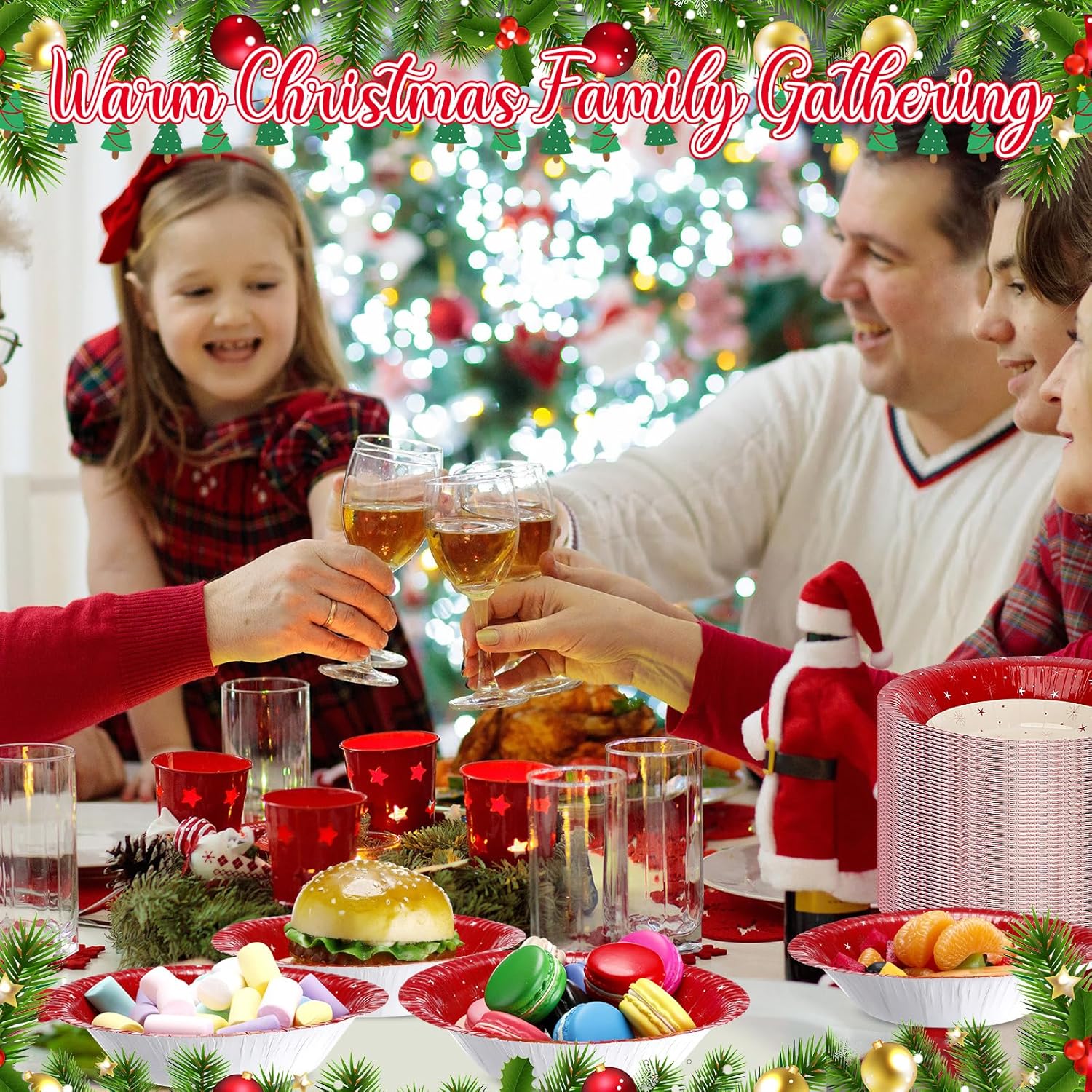 Cholemy 120 Pcs Christmas Paper Bowls Bulk 16 oz Red Disposable Xmas Tree Serving Bowls for Hot and Cold Soup Ice Cream Salad Snack 7 Inch Holiday Winter Birthday Party Catering Events