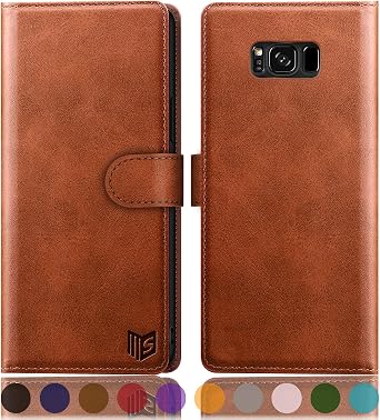 SUANPOT for Samsung Galaxy S8 5.8"NON S8+ 6.2" with RFID Blocking Leather Wallet case Credit Card Holder, Flip Folio Book Phone case Shockproof Cover Women Men for Samsung S8 case Wallet Light Brown