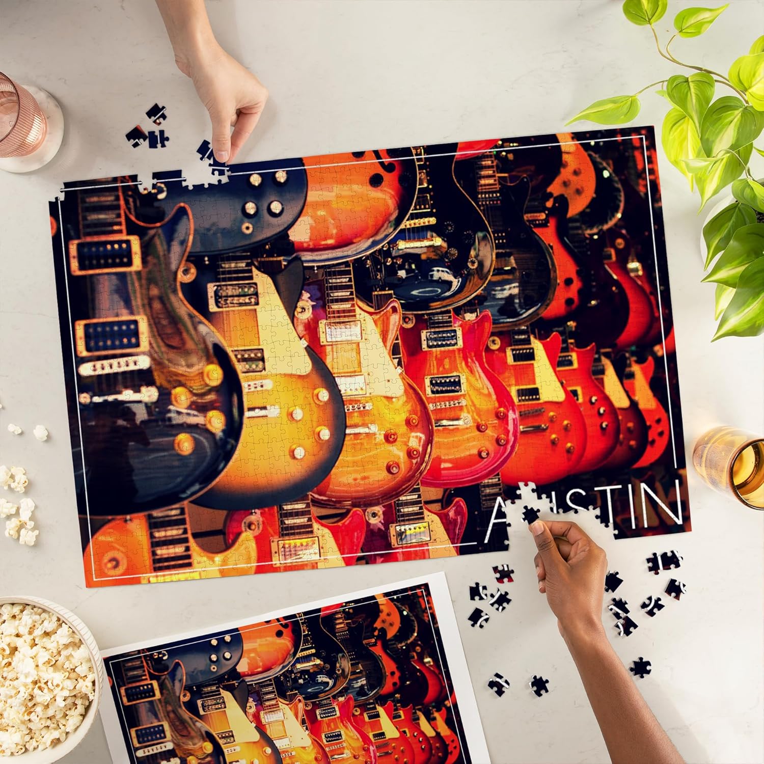 Austin, Texas, Electric Guitars on Wall (1000 Piece Puzzle, Challenging Jigsaw Puzzle for Adults, Made in USA)