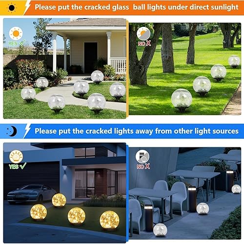 Miniatura 4 de Luces solares de jardín impermeables para exteriores, paquete de 4 30 luces LED de bola de vidrio agrietado, decoración de jardín de paisaje