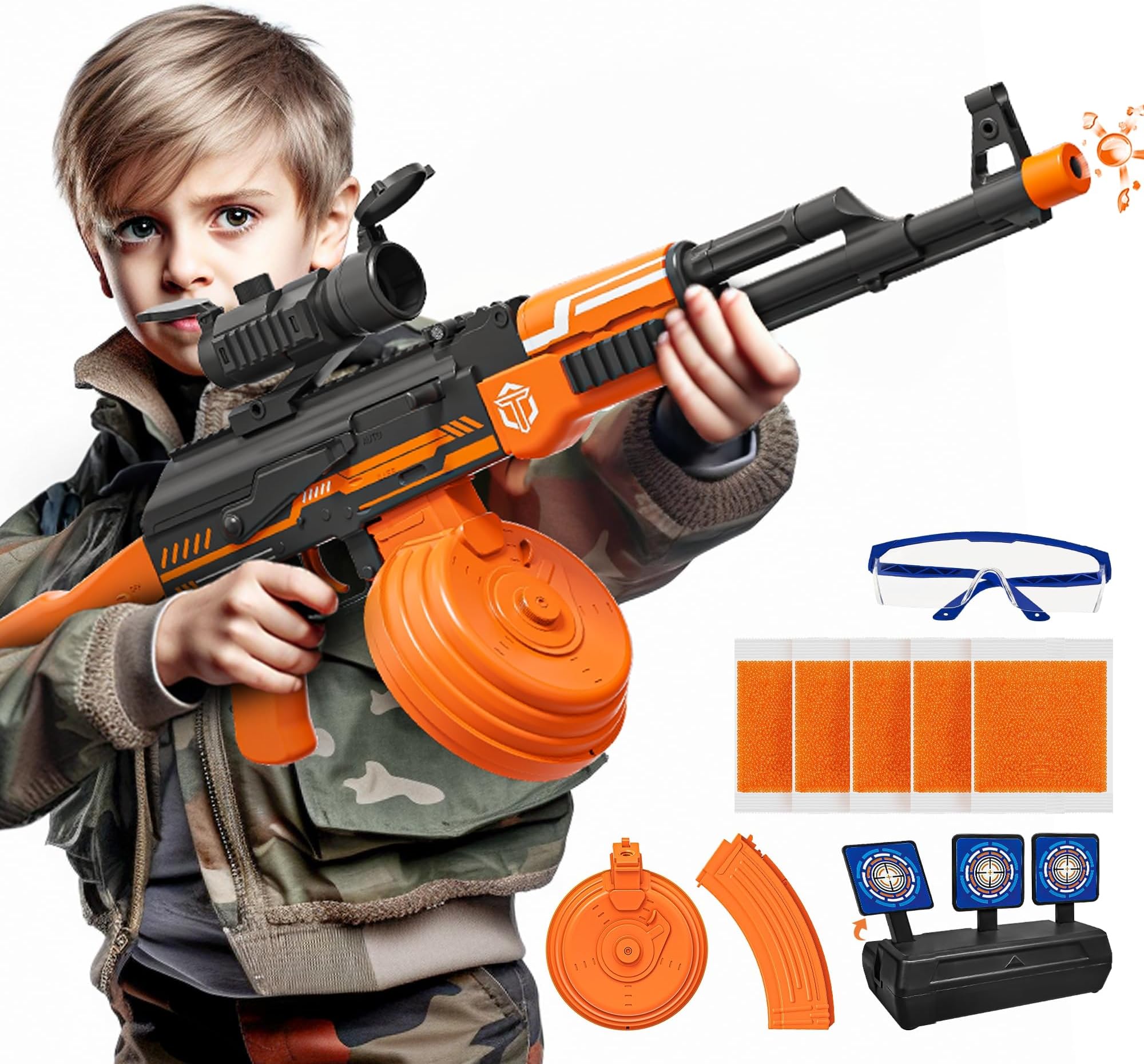 Gel Ball Blaster Gun, Electric Gel Ball Blaster with 50000 Ammunition, Goggles and Electronic Target, Automatic Gel Gun Blaster Shooting Toy for Kids Adults Outdoor Activities Team Games Gifts