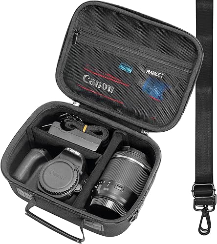 RAIACE Funda rígida de transporte compatible con Canon EOS Rebel T7 / R100 / R50, para Sony, para cámara Nikon, funda protectora con bolsillo de