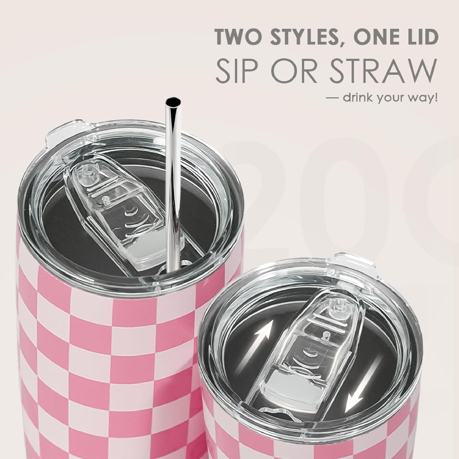 SANDJEST Checkered Tumbler 20oz Stainless Steel Insulated, Checker Travel Coffee Cup, Bow Gifts for Women Girls Teen, Birthday Christmas (Pink) - Image 5