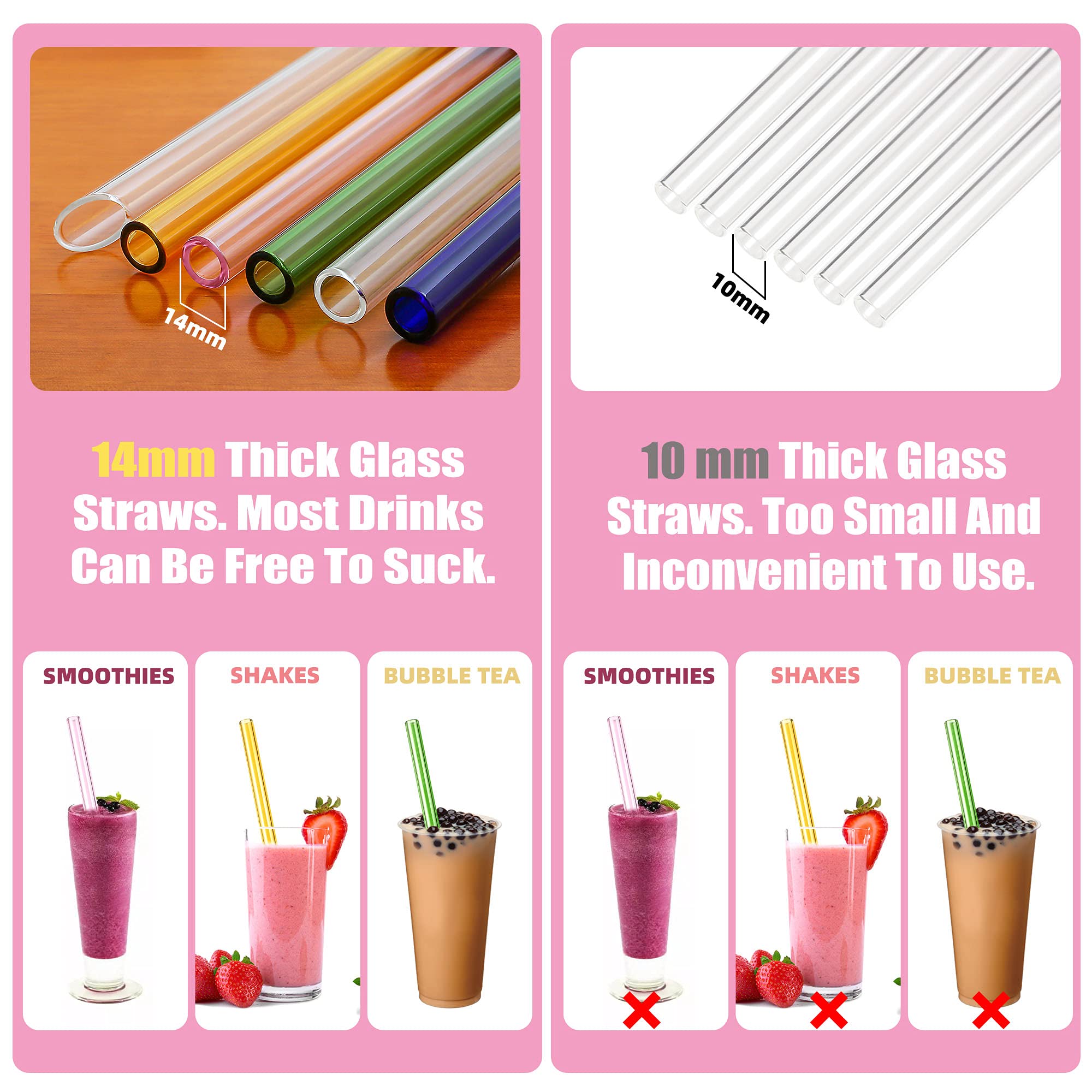 Lot 8 Pailles Verre Réutilisables - 4 Droites + 4 Incurvées