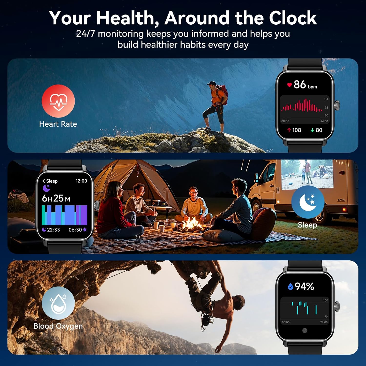 Smart Watches for Men Women with Alexa Built-in, Bluetooth Call, 1.85" HD Touchscreen, 120+ Sport Modes, IP68 Waterproof, 7-Day Battery, 24/7 Heart Rate & Sleep Monitor for Android iPhone (Black)