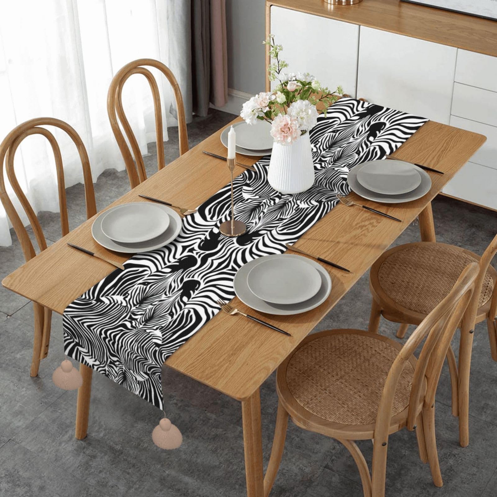 Chemin de table rustique zèbre abstrait, le cadeau idéal pour Noël