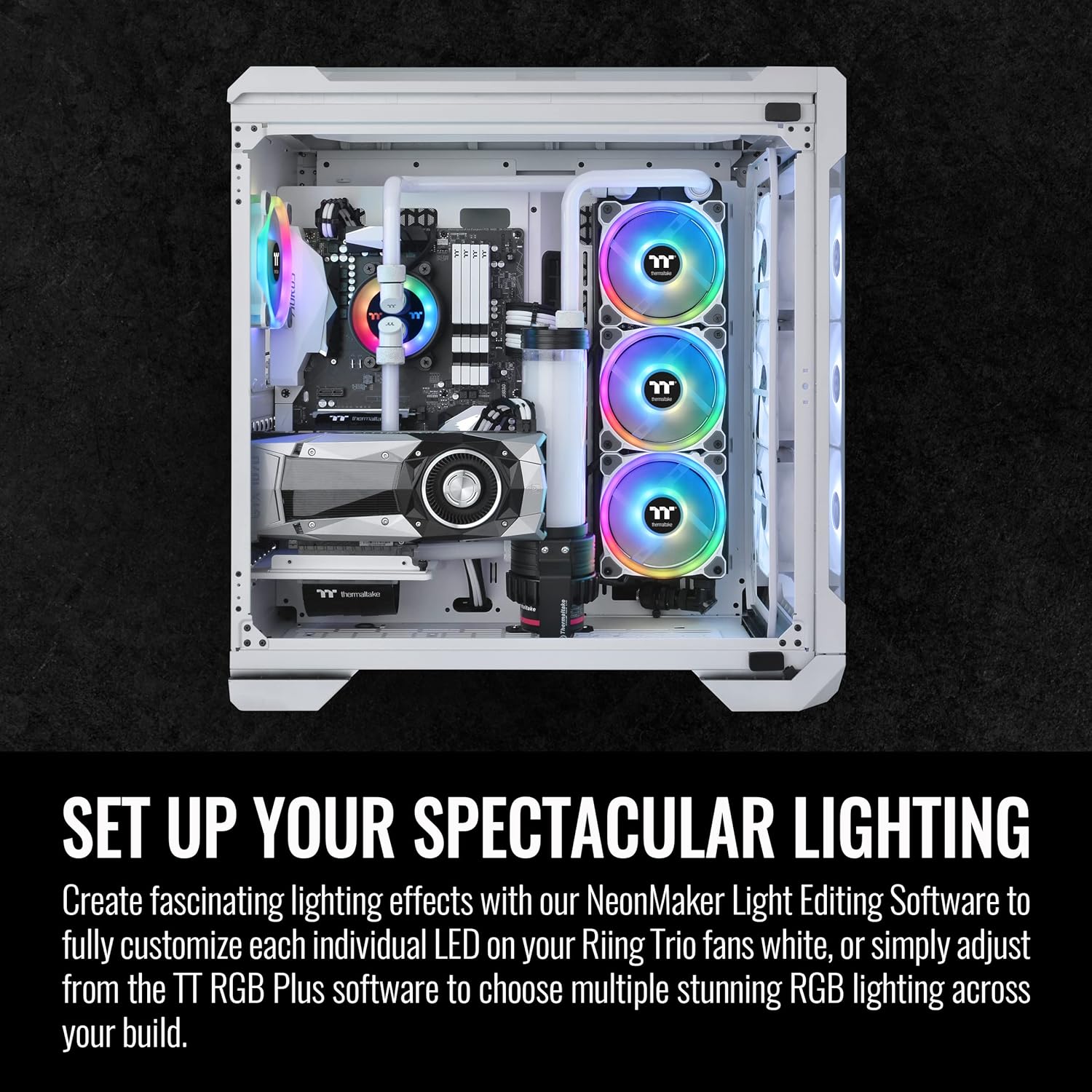 Thermaltake Riing Trio 12 RGB White TT Premium Edition - 3 Pack, 120mm, 3 Independent 16.8 Million Color LED Ring Design, Featuring 30 addressable LEDs, Case/Radiator Fan, CL-F126-PL12SW-A