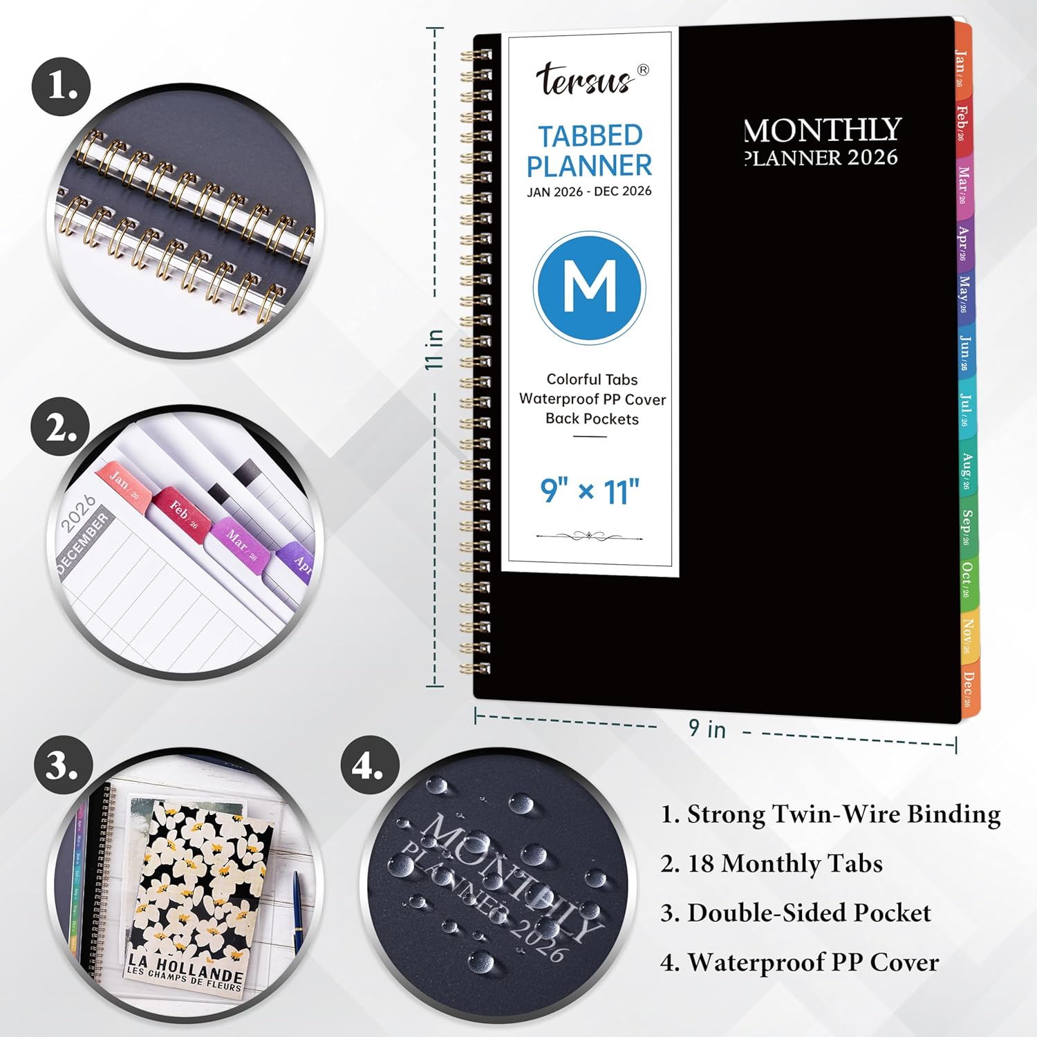 2026 Monthly Planner - 2026 Planner with Tabs, Jan 2026 - Dec 2026, 9" x 11" Large Monthly Planner/Calendar, Back Pocket, Perfect for School Office Home Planning - Image 5