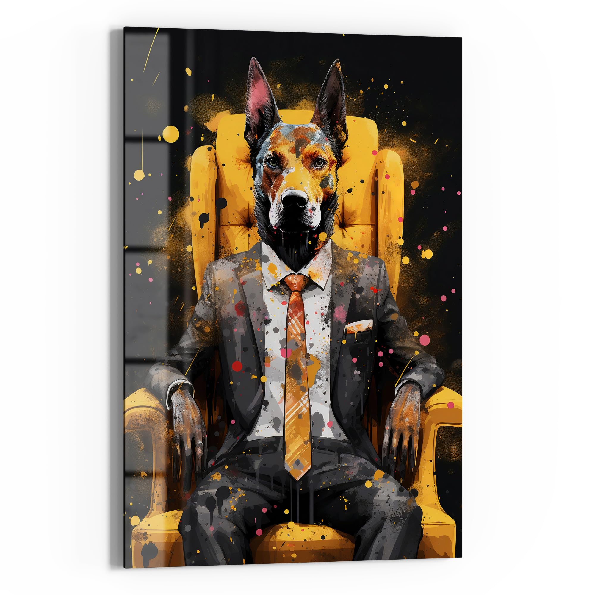DEQOART Pizarra magnética de cristal, 60 x 90 cm, diseño "Canine Eleganz", pizarra magnética de cristal, incluye imanes, bolígrafo y paño para cocina y oficina, pizarra magnética y se puede escribir