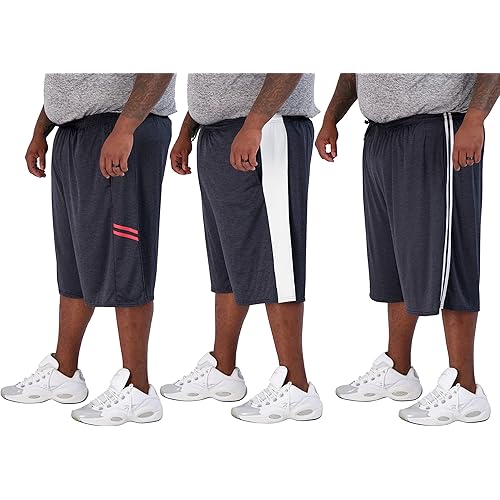 Real Essentials Men's Big & Tall 3-Pack Dry Fit & Mesh Active Athletic Perfomance Shorts (3X-5X)