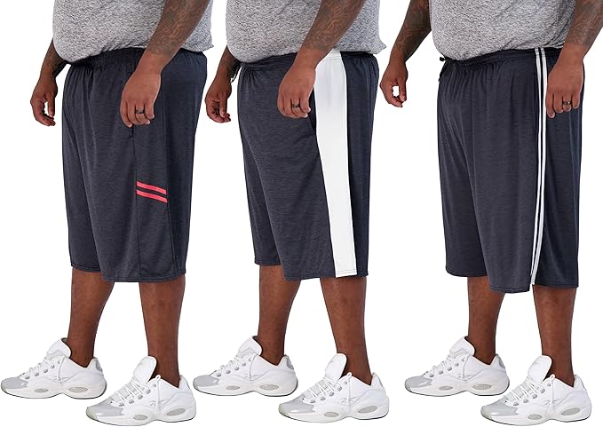 Real Essentials Men's Big & Tall 3-Pack Dry Fit & Mesh Active Athletic Perfomance Shorts (3X-5X)