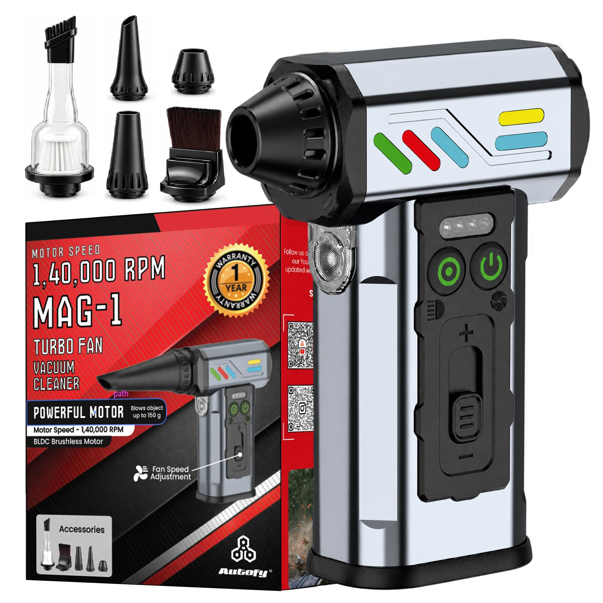 Autofy MAG-I Cordless Turbo Fan Air Duster - Vacuum Cleaner - Portable Handheld Air Blower - Powerful 140000 RPM 8000mAH Battery - Dust & Leaf Blower - Clean Computer Car Backyard - Adjustable Speed-image-45