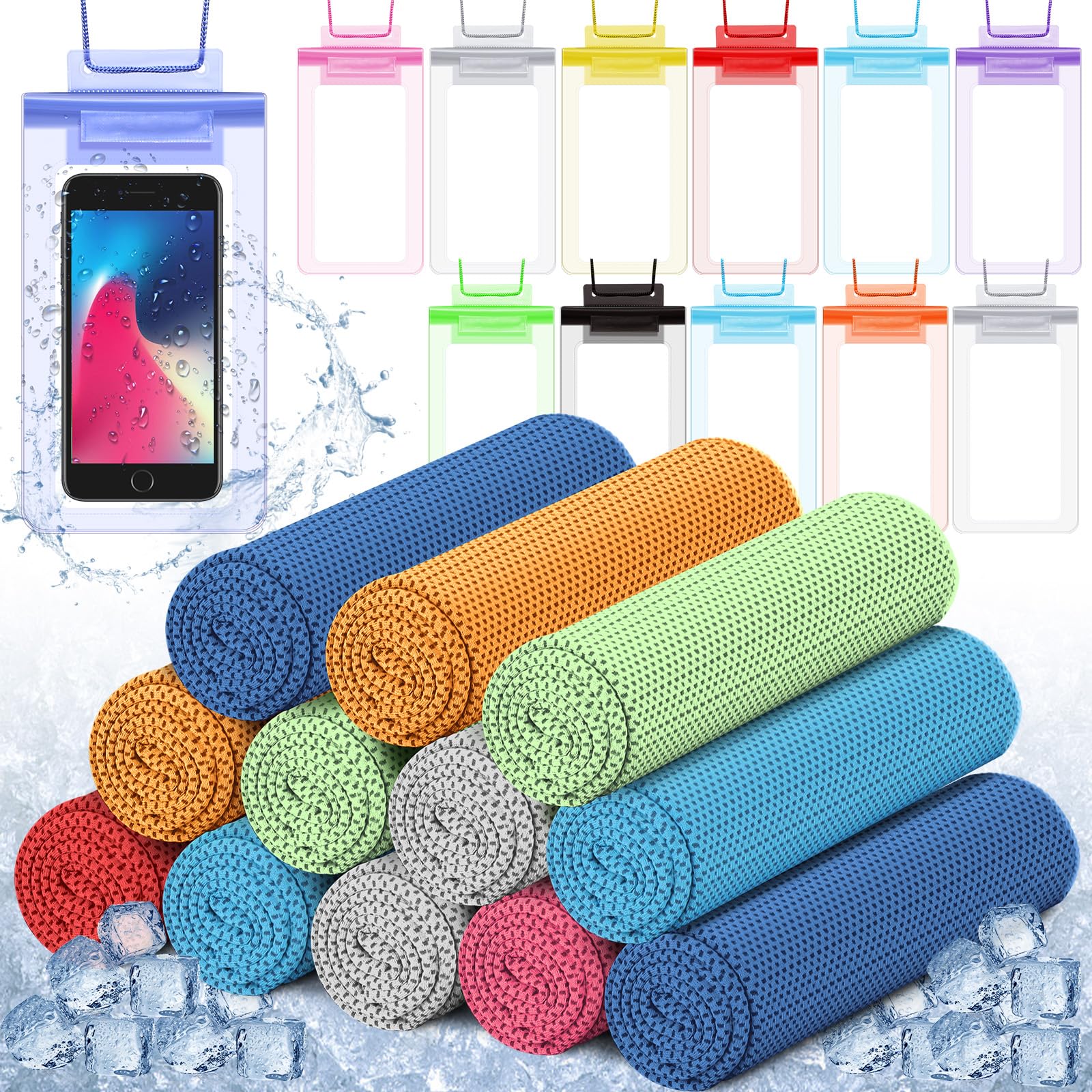 BBTO 24 Pack Cooling Towels and Waterproof Cell Phone Pouch Set 12 Pcs 40