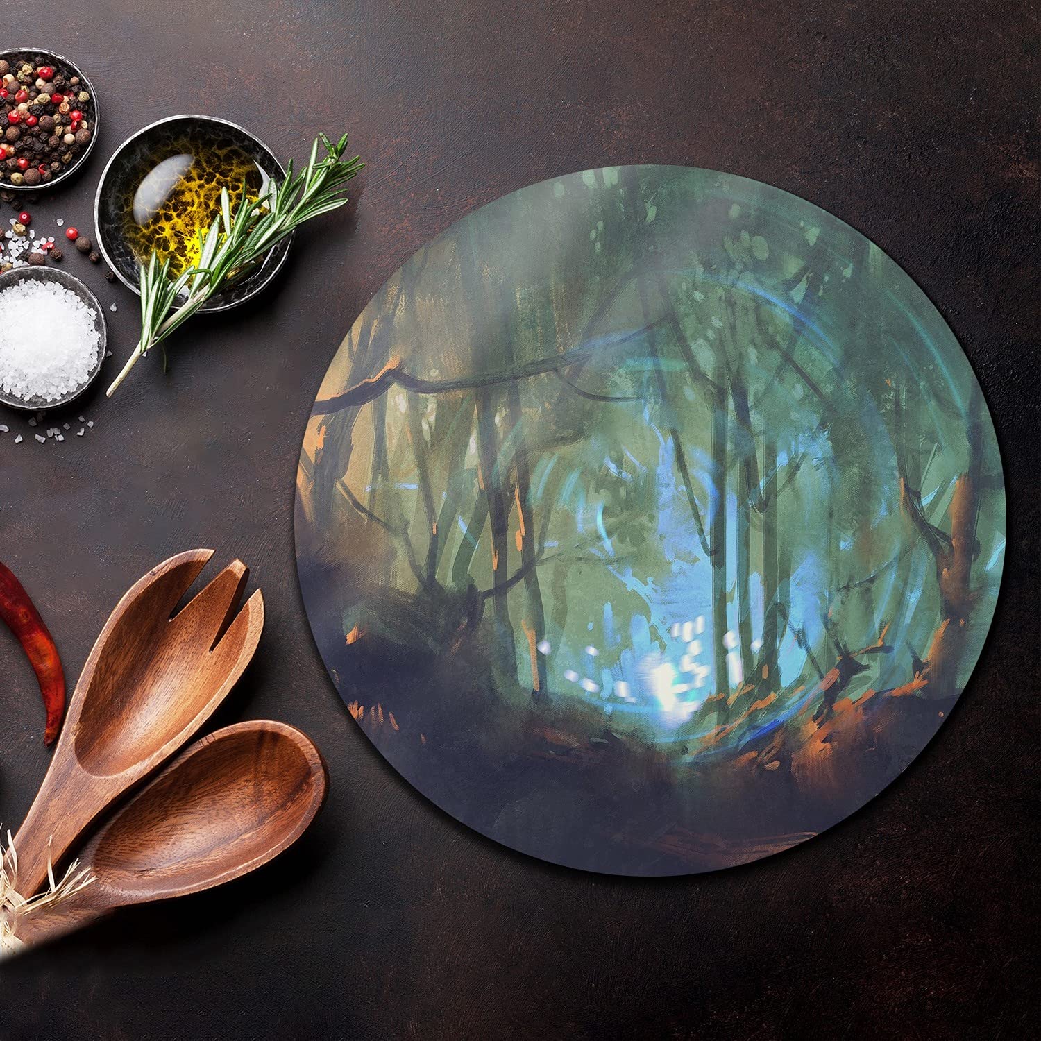 Coloray Glas Schneidebrett 40cm Herdabdeckplatte Servieren von Speisen Spritzschutz Glasabdeckplatte Gehärtetes Glas Induktionsherdabdeckung - Dunkles wald düsteres waldland dunkle farben