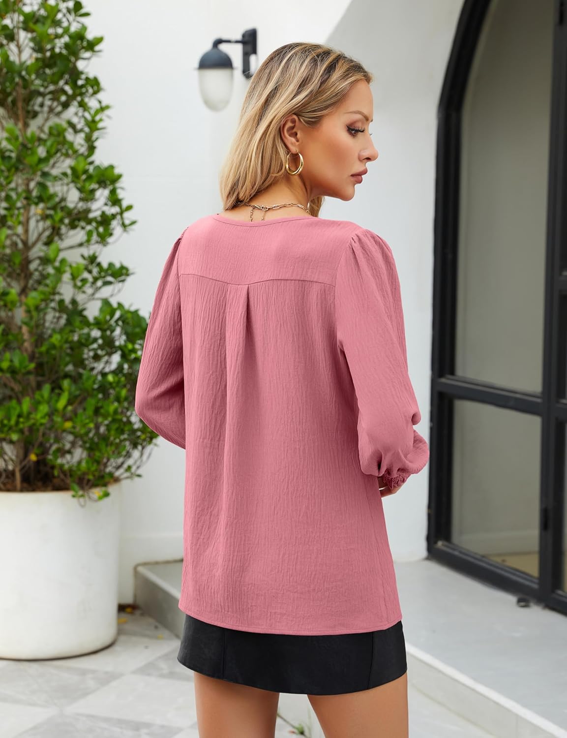 BMJL Womens Dressy Causal Blouse Long Sleeve Business Work Tops V Neck Puff Sleeve Shirts Fall Outfits 2024 - Image 3