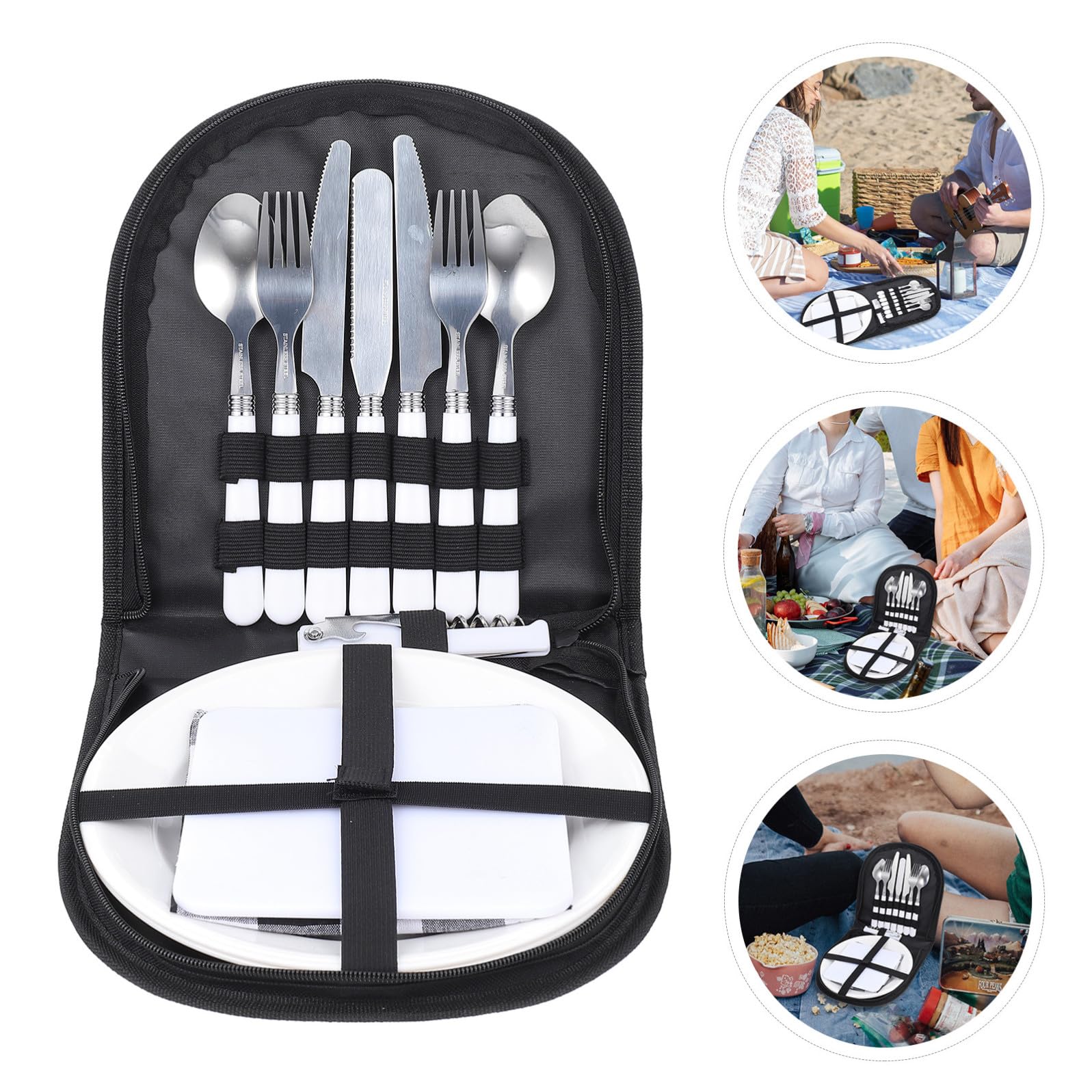 Set de Couverts de Camping Réutilisable et Portable en Acier Inoxydable Léger et Pratique Kit de Vaisselle Noir 1 Set Complet pour Voyage et Camping