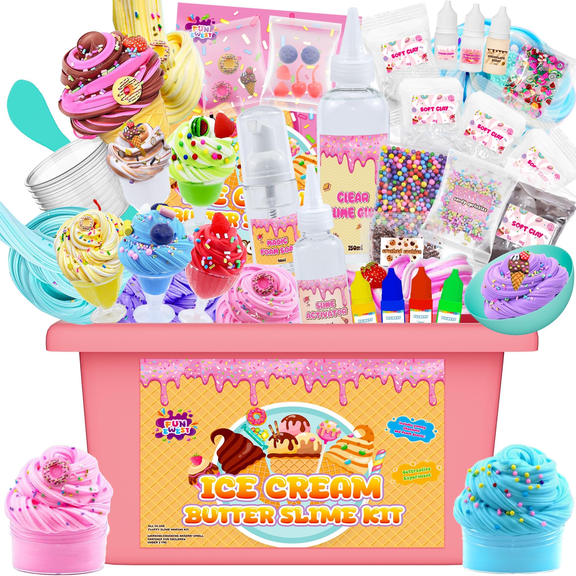 Ice Cream Slime Making Kit for Girls Boys, Fluffy,Butter, Cloud and Foam Slime, Christmas & Birthday Toy Gifts for Boys and Girls Aged 6-12