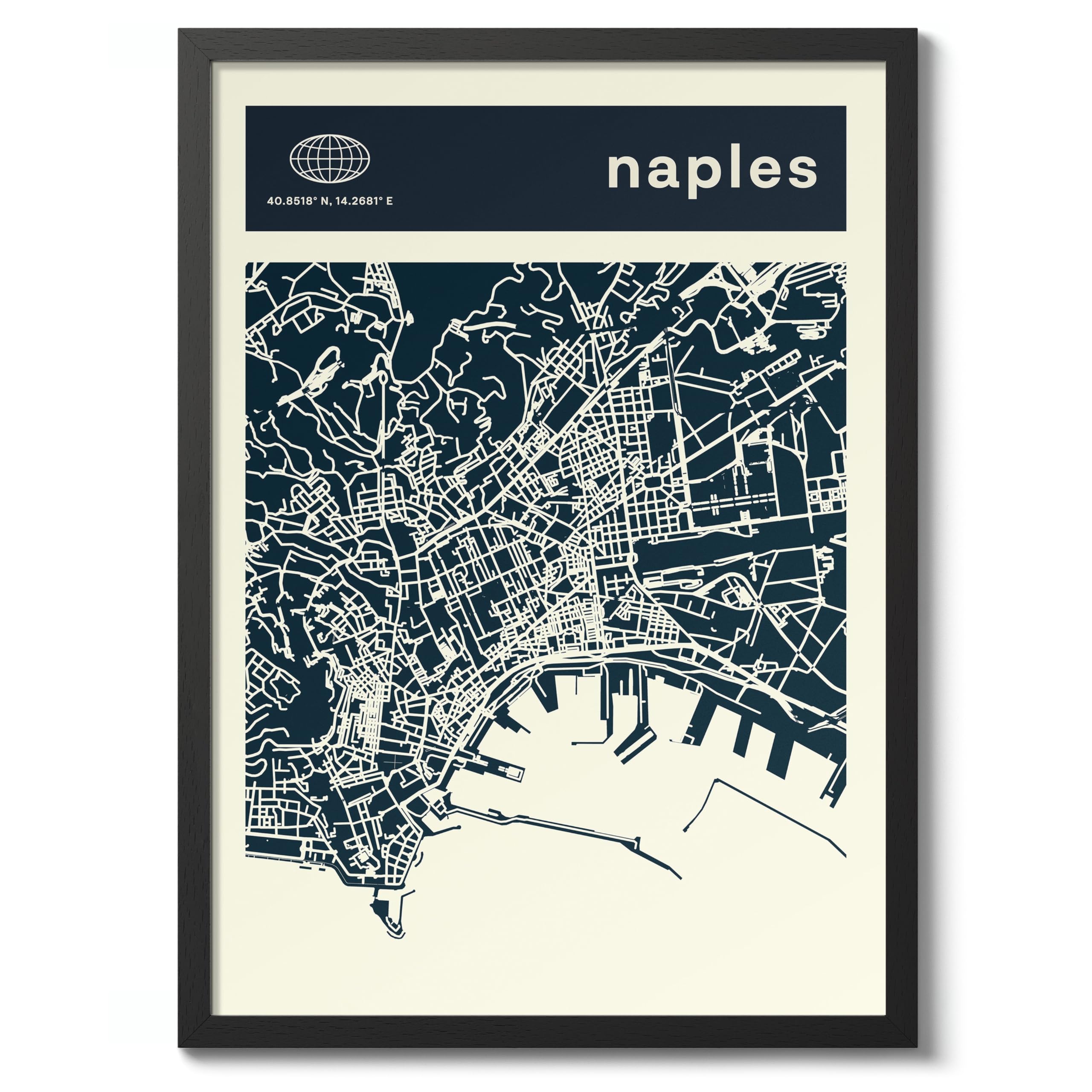 Naples Minimalist City Maps Poster, City Coordinates Print, Landmark Apartment Home Decor, A5 (Black Frame) - 24.1x17.9cm โ image 1