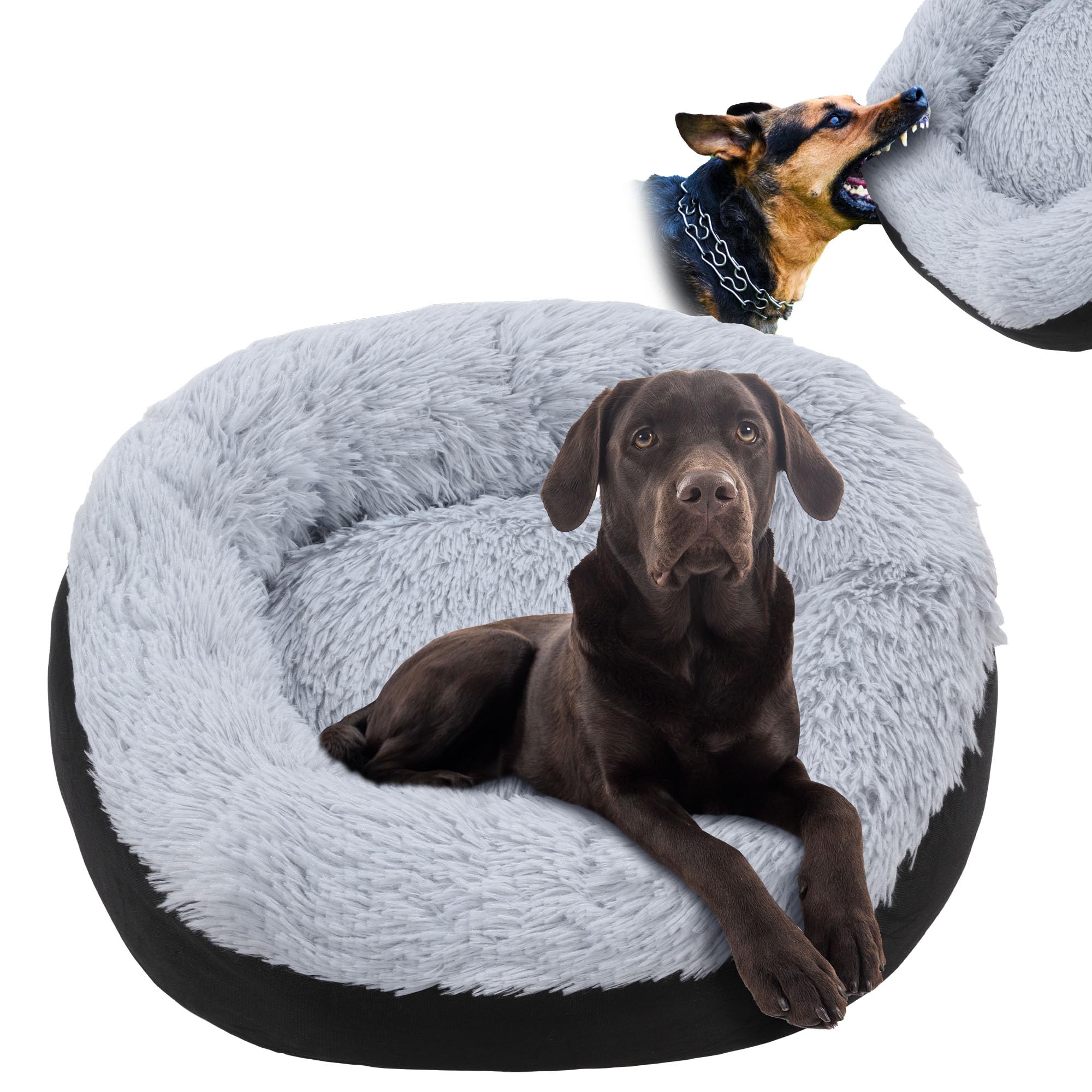 HOMBYS Indestructible Dog Bed, Chew Proof for Aggressive Chewers with Faux Fur Surface, Orthopedic and Durable Tough Pet Bed, Waterproof & Machine