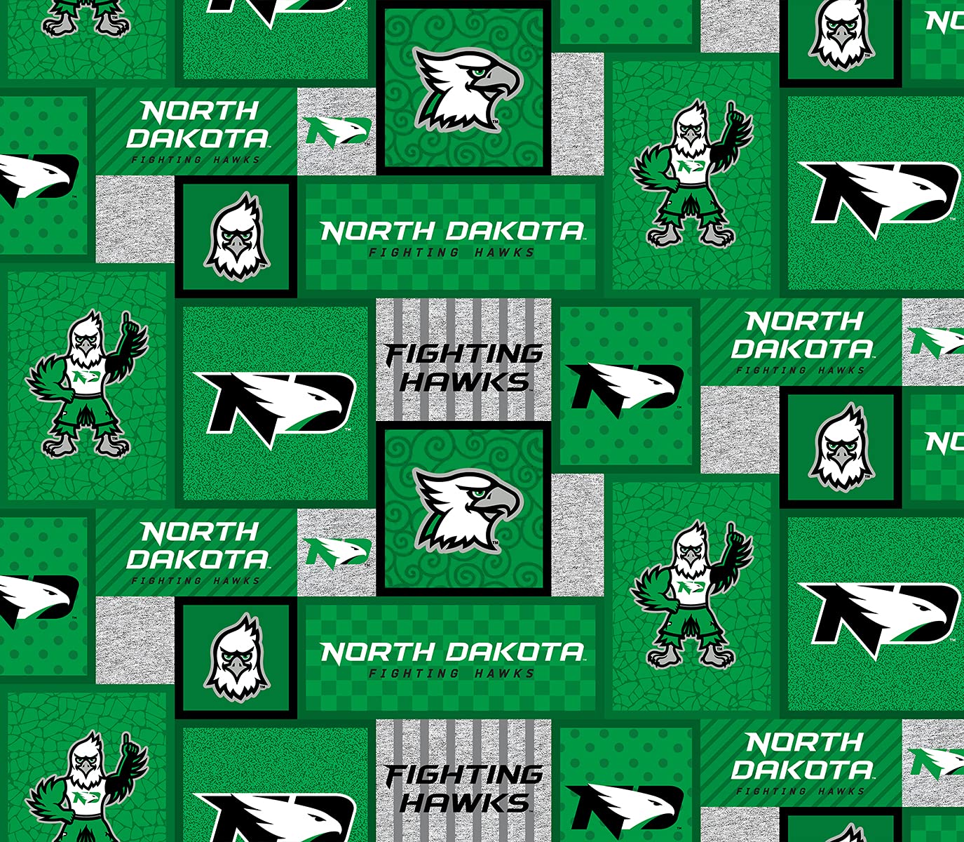 SYKEL ENTERPRISES University of North Dakota Fleece Fabric Sold by The Yard-UND Fighting Hawks College Patch Fleece Blanket Fabric-SYKEL ND1177