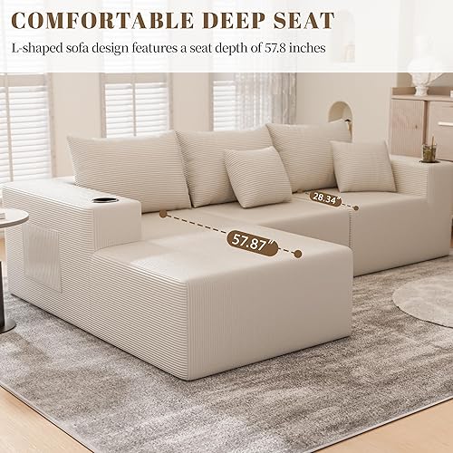 Miniatura 6 de Sofá modular Cloud de 107 pulgadas, sofá modular con diván en forma de L, sofá de pana sin hueso con asiento profundo, sofá tapizado para sala de