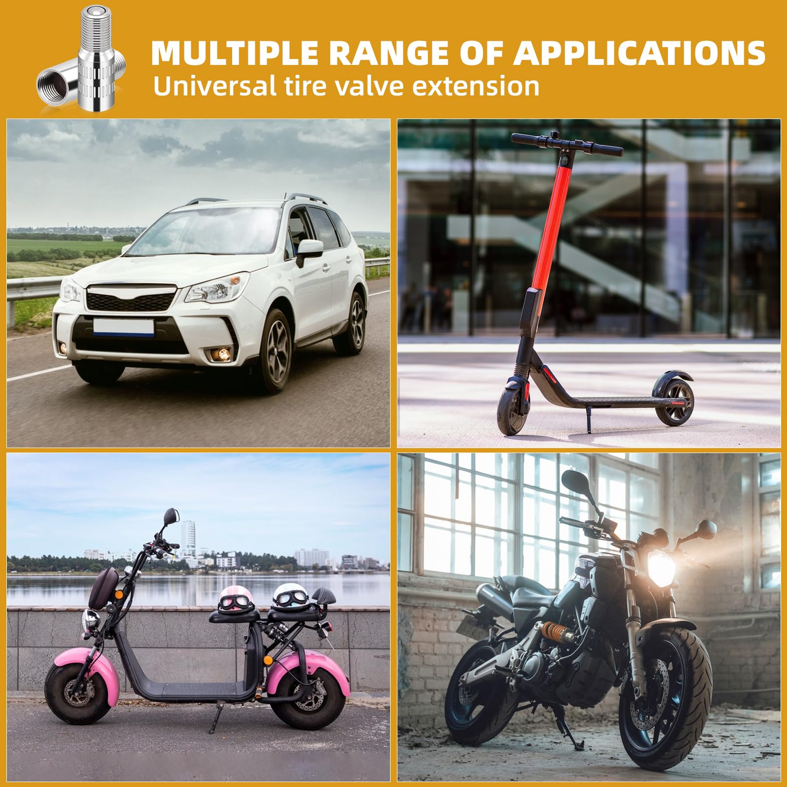 SynHHergyx Reifenventil Verlängerung 4er Set | 100mm Flexible Adapter | Für Auto Motorrad Fahrrad