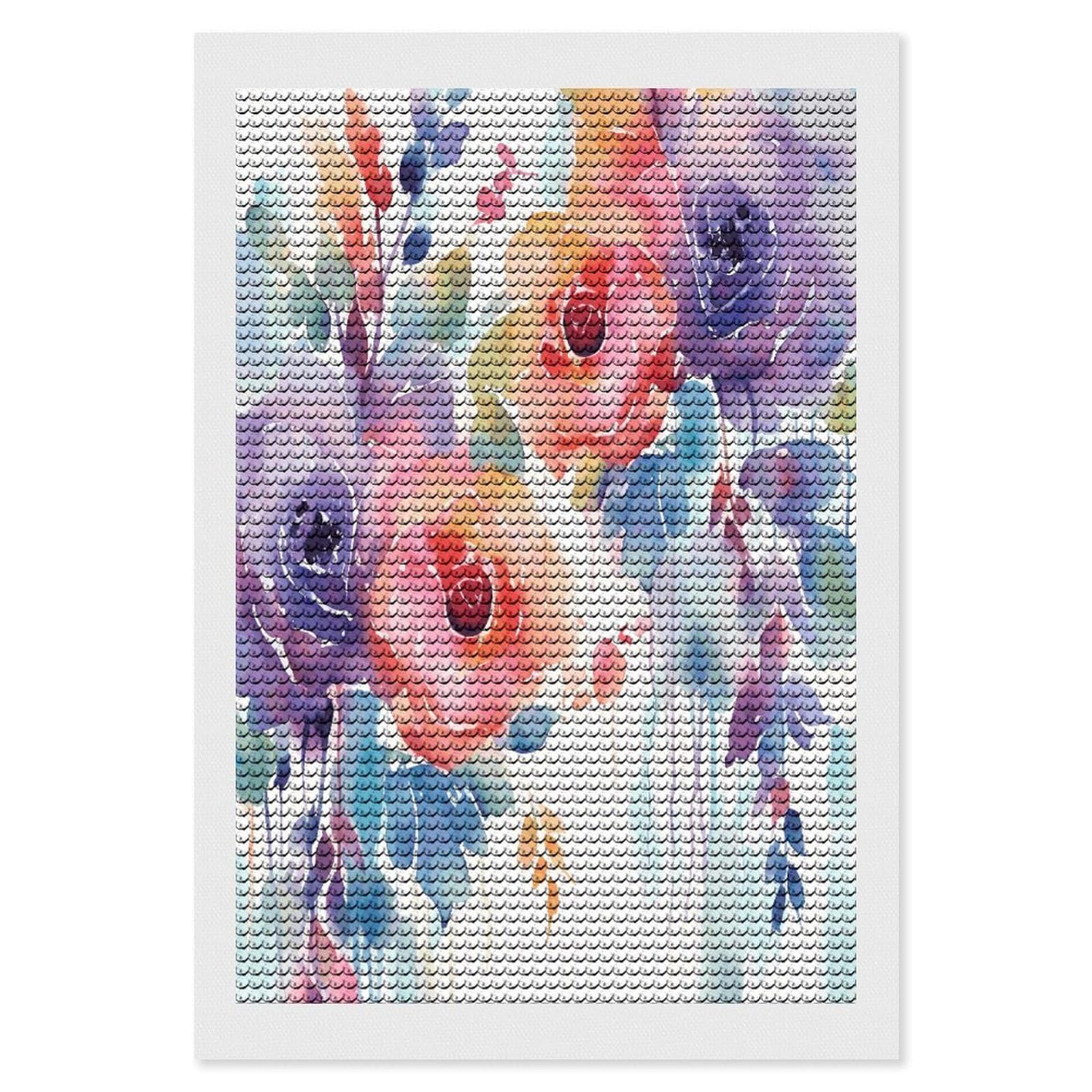 FekiLoot Watercolor Floral Diamond Painting Kits for Beginners DIY Diamond Art Kits for Adults Full Drill Round Diamond Dot Gem Art Painting Fun DIY Crafts for Home Kitchen Wall Decor Gift 8"x12"