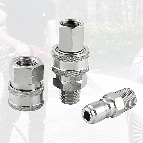 Miniatura 5 de Raincovo Lavadora a presión de conexión rápida de 38 pulgadas, accesorios para lavadora a presión, juego de adaptadores de acero inoxidable, rosca