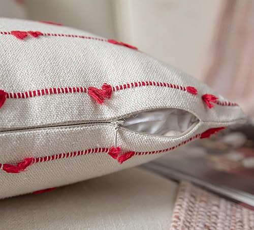 Miniatura 4 de Juego de 2 fundas de almohada bohemias de Navidad de 18 x 18 pulgadas, color beige y rojo, fundas decorativas modernas de estilo rústico para sofá,