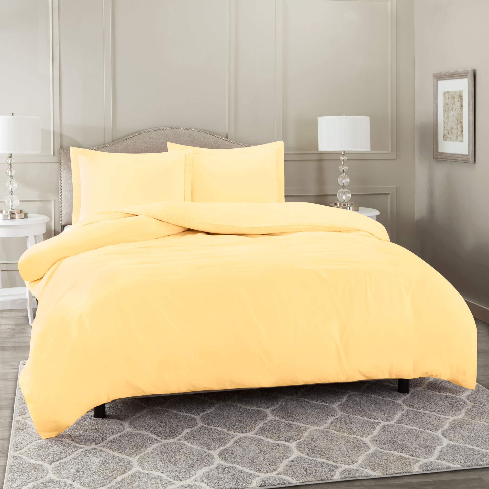 Nestl Vanilla Yellow Duvet Cover Queen Size - Soft Double Brushed Queen Duvet Cover Set, 3 Piece, with Button Closure, 1 Duvet Cover 90x90 inches and 2 Pillow Shams