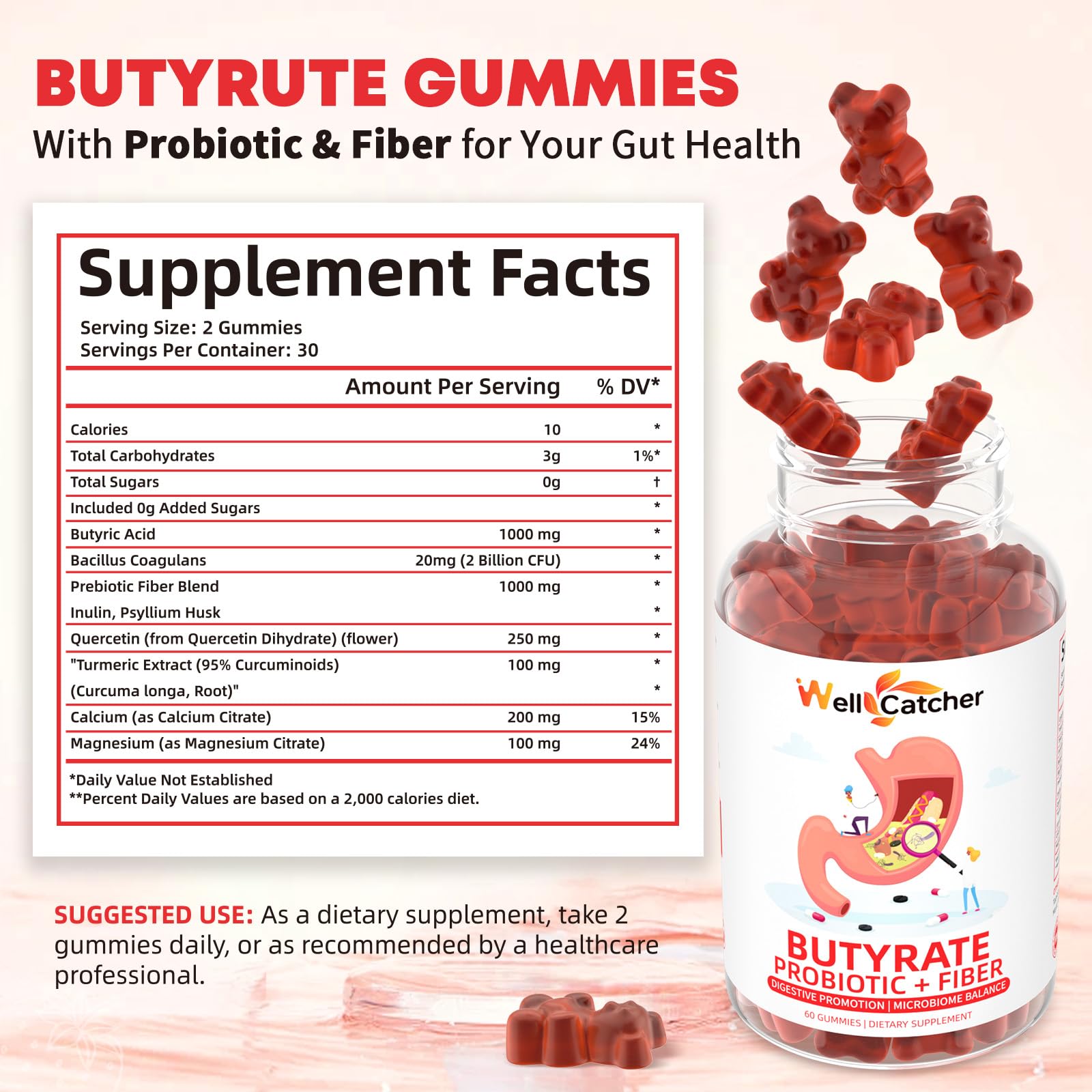 Butyrate Gummies Gut Health Supplement: Butyrate with Probiotic & Prebiotic Fiber Gummies for Women Men Sugar Free Digestive & Energy Metabolism Support Vegan Hawthorn Flavor 30 Days Supply — Amazon image 2