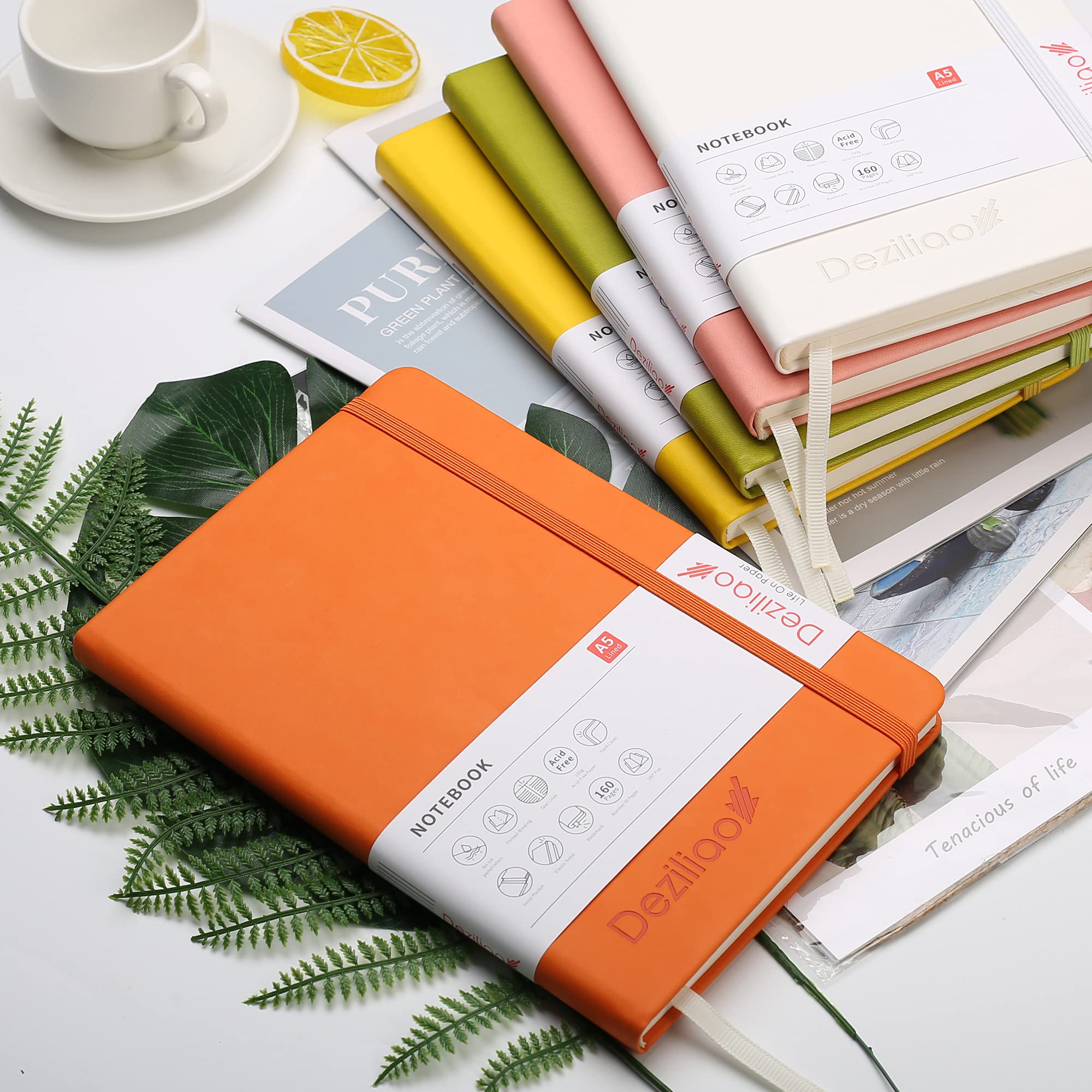 Deziliao DE0005JU Klassisches Hardcover Notizbuch mit Stiftschlaufe, College liniert, Schreibtagebuch, dickes 100 g/m² liniertes Papier, Luxus-Geschenkbox, 13,2 x 21,6 cm