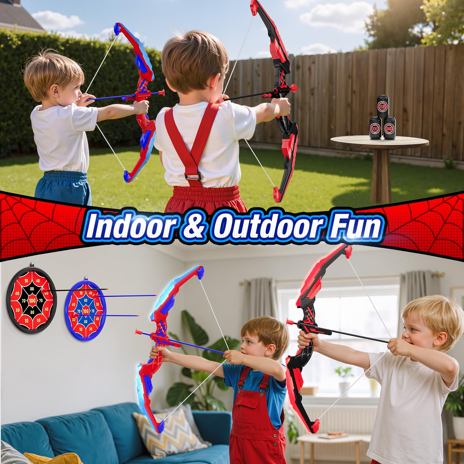 HYES Pfeil und Bogen für Kinder, Spielzeug Bogenschießen Set, LED Licht Up Bogen mit Saugnapf Pfeile, Score Ziele, Indoor Outdoor Spielzeug Geschenk für Jungen Mädchen