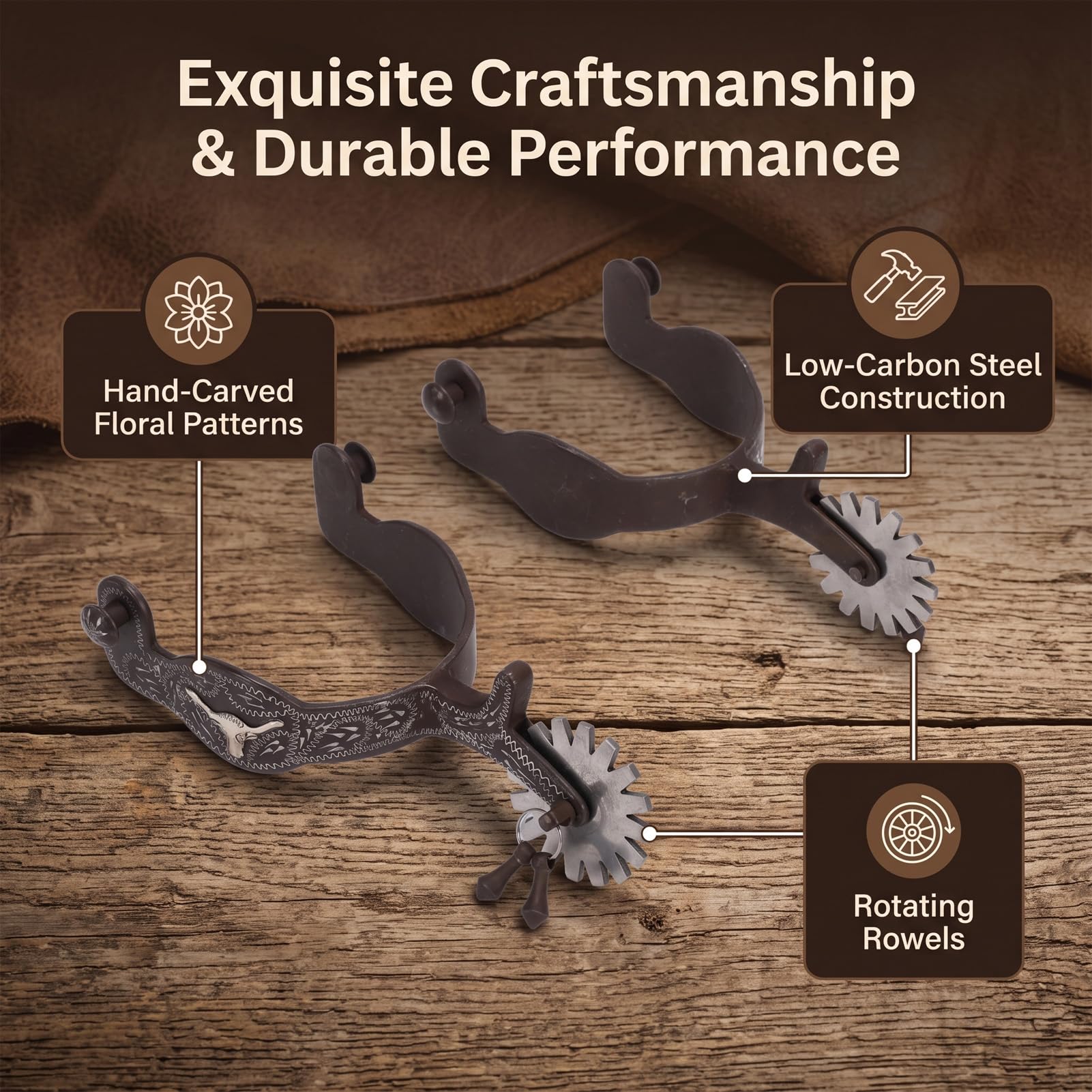 TOPINCN Espuelas Vintage para Caballo, Espuelas Antiguas con Incrustaciones Grabadas, for Equitación y Entrenamiento
