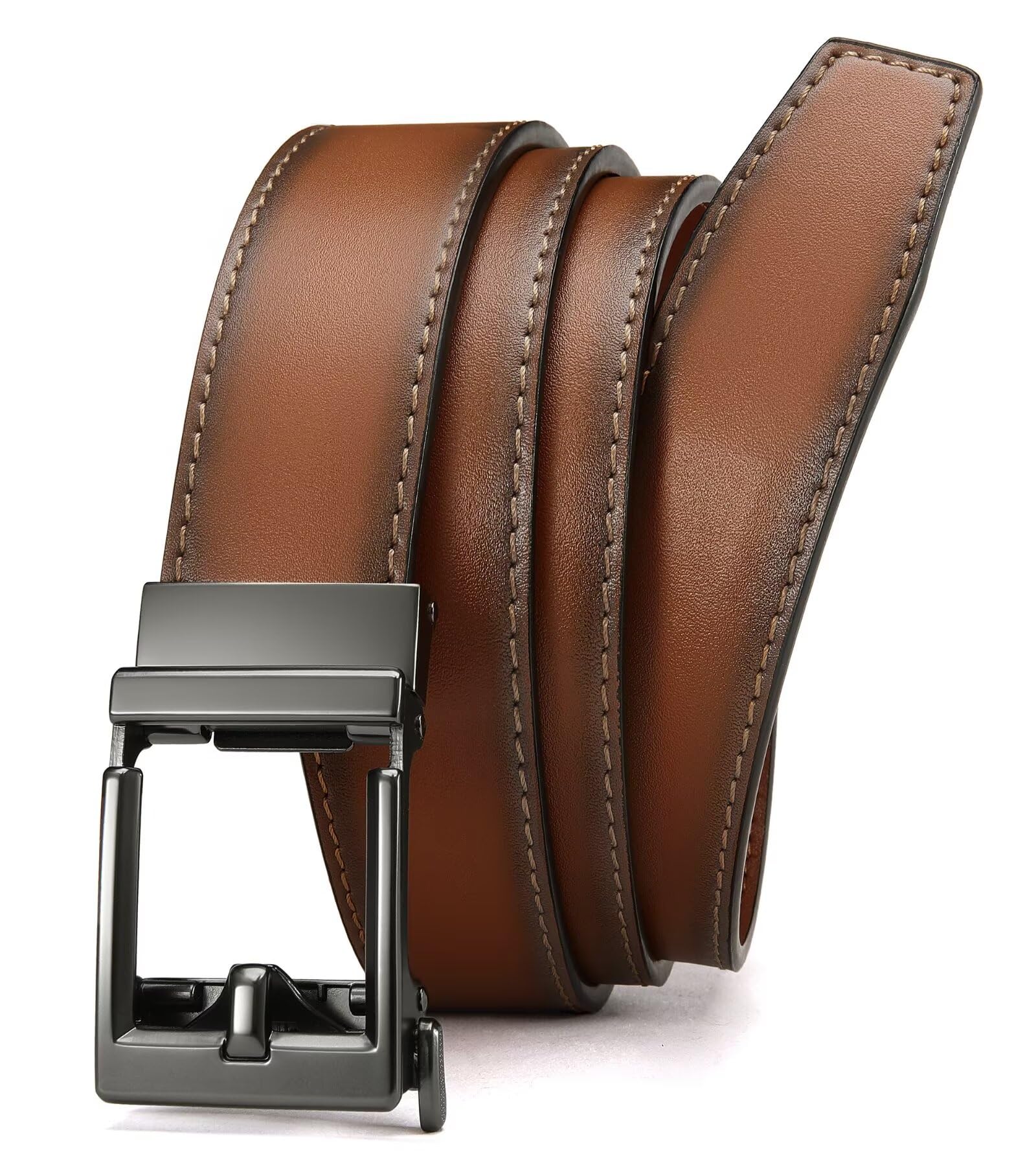 CHAOREN Men's Automatic Belt, Leather Ratchet Belt for Business, Casual Suit, 35 mm, Without Holes, Leather Belt for Men, Black