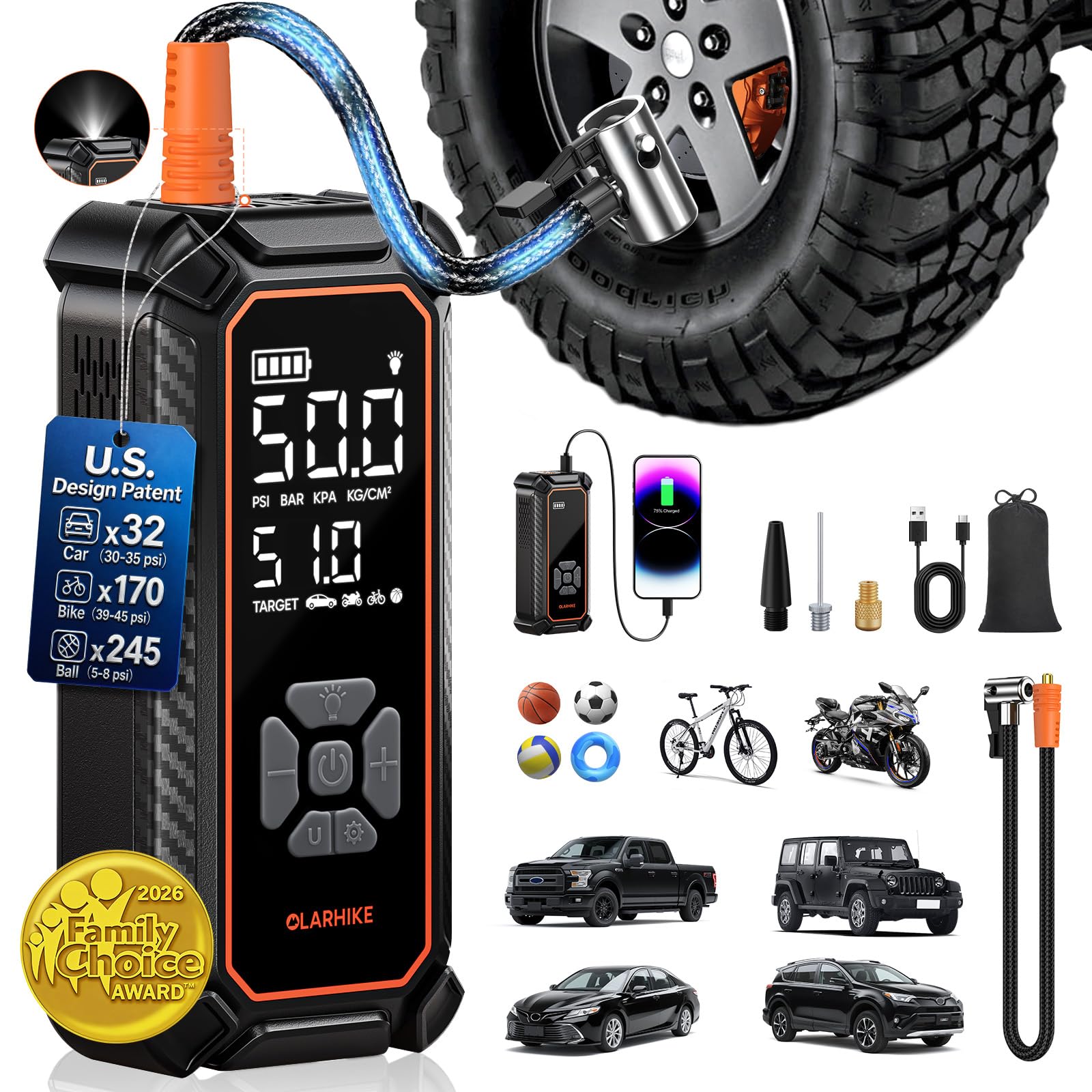OlarHike Tire Inflator Portable Air Compressor,3X Fast Inflation, 4*3000mAh