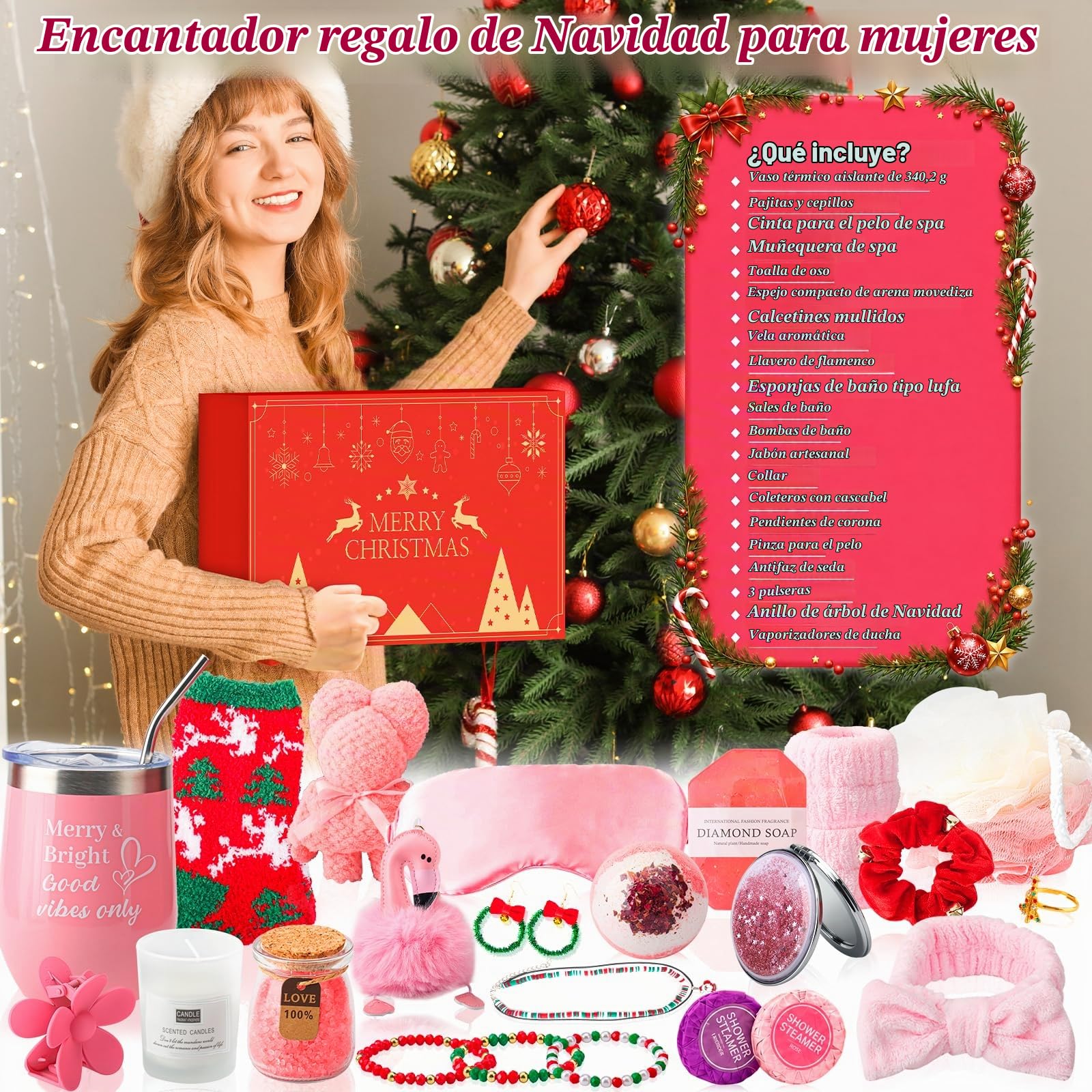 Calendario de Adviento para mujer 2025 - Calendario de Navidad con productos de belleza, joyas, accesorios - Personalizable con 24 sorpresas, regalo de lujo para madre, esposa, hija, mejor amiga